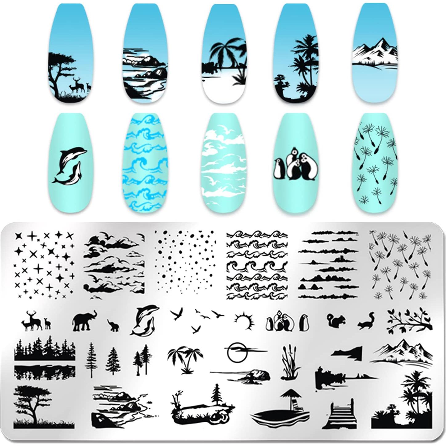 Kit de Estampado de Uñas de Playa WOKOTO 6 Piezas Acero Inoxidable