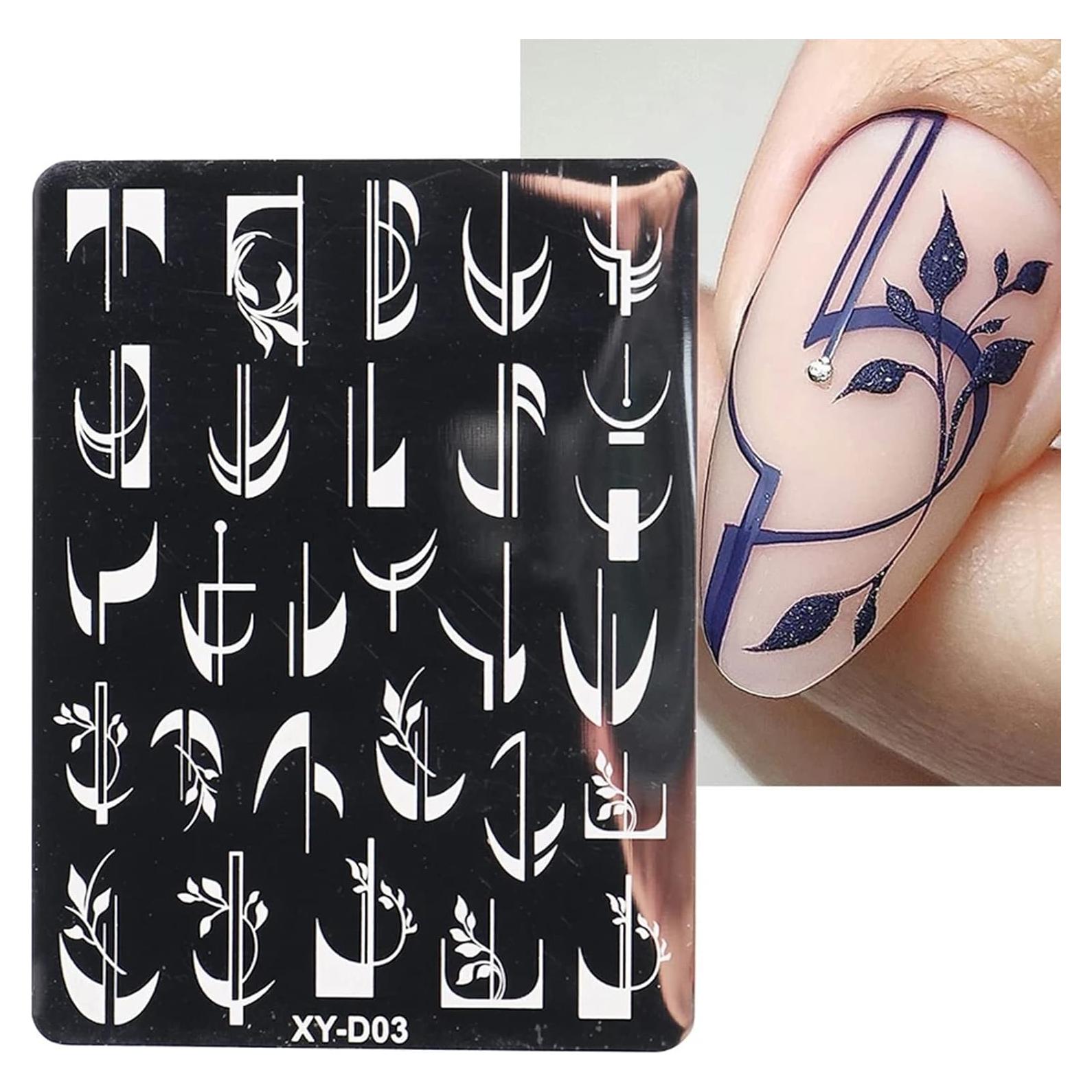 Juego de Placas de Estampado de Uñas LOOVI 3 Piezas Acero Inoxidable