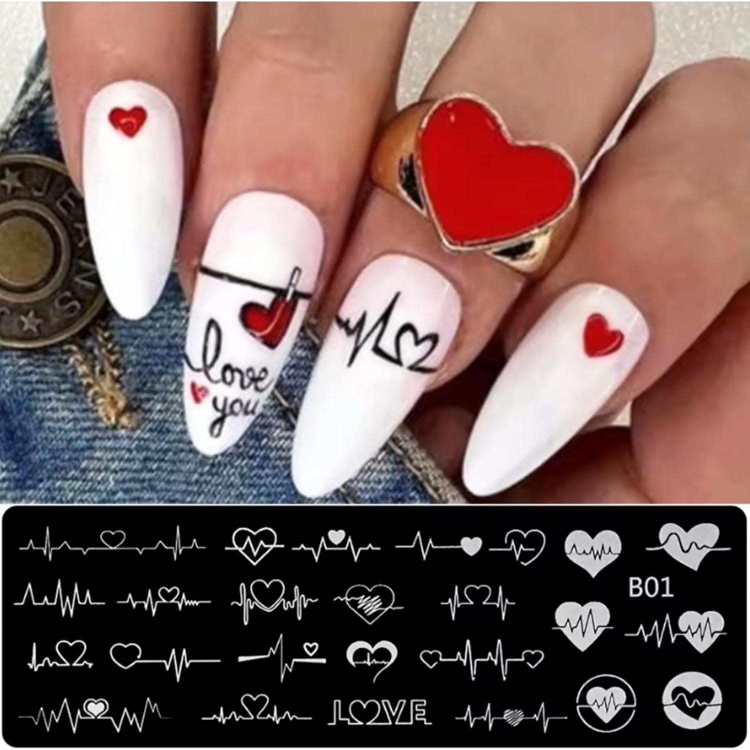 6 Plantillas de Estampado de Uñas San Valentín GCSQW 4x12cm