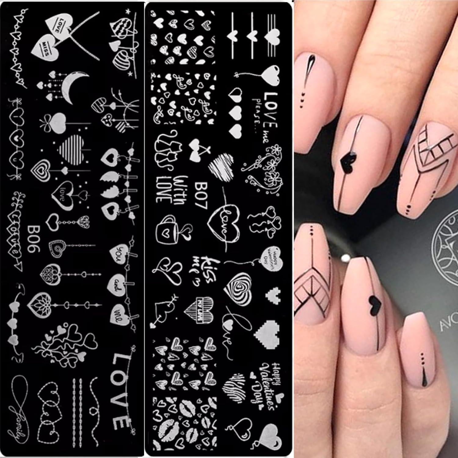 6 Plantillas de Estampado de Uñas San Valentín GCSQW 4x12cm