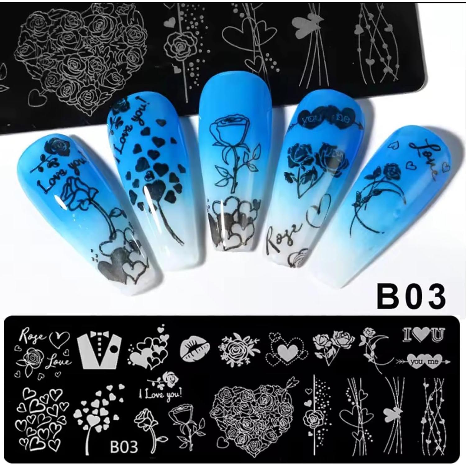 6 Plantillas de Estampado de Uñas San Valentín GCSQW 4x12cm