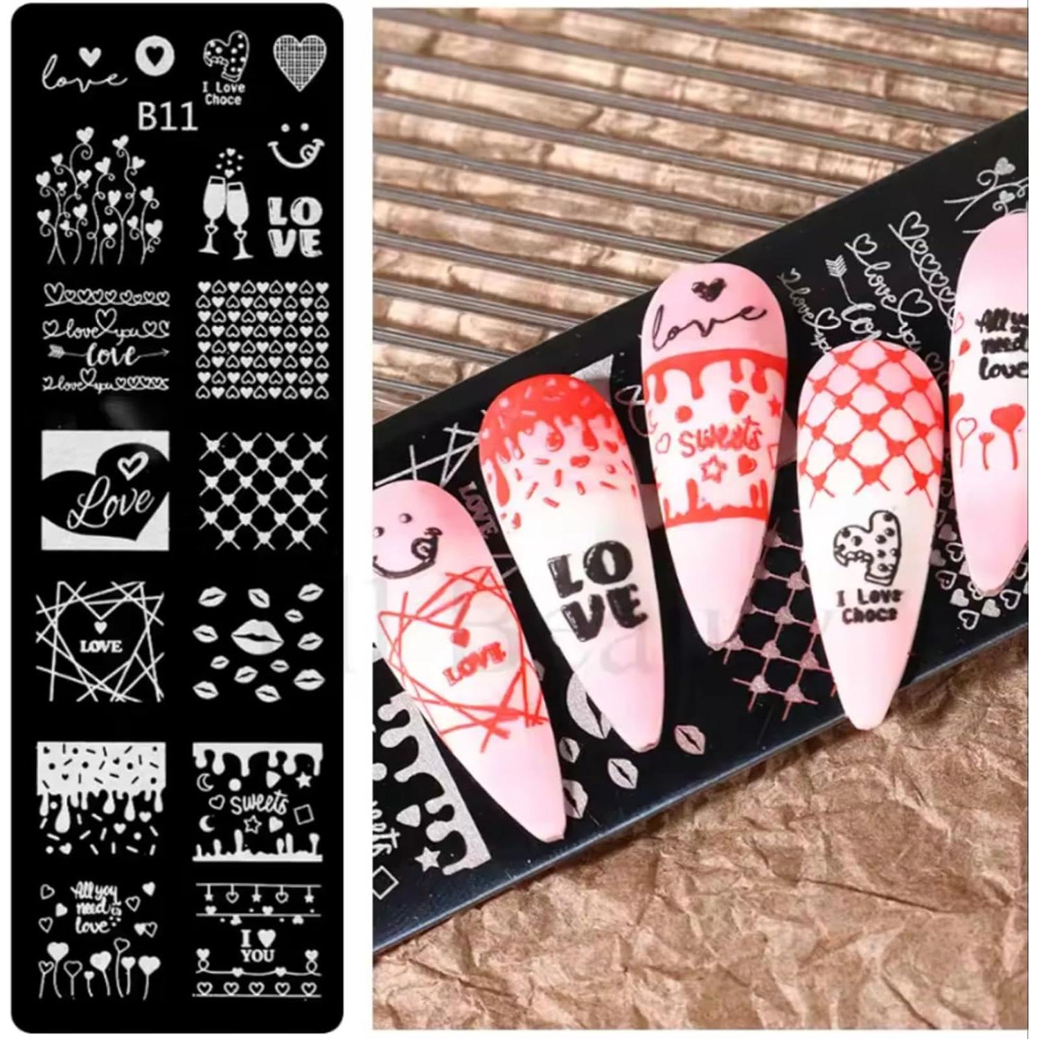 6 Plantillas de Estampado de Uñas San Valentín GCSQW 4x12cm