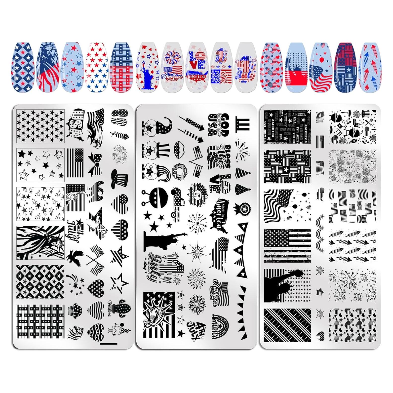 Kit de Estampado de Uñas Patriótico 3pcs XingRong