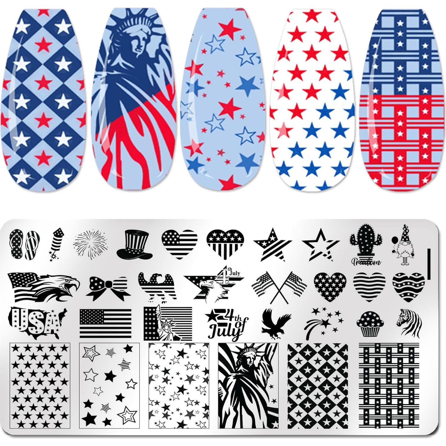 Kit de Estampado de Uñas Patriótico 3pcs XingRong