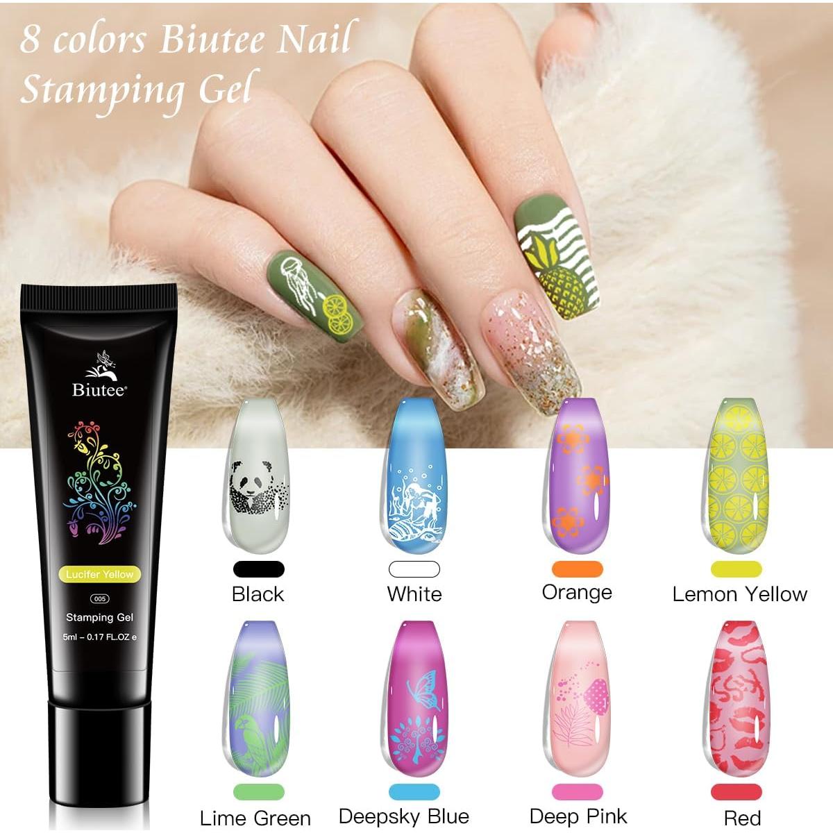 Kit de Estampado de Uñas Biutee 21PCS con 8 Esmaltes 8ml