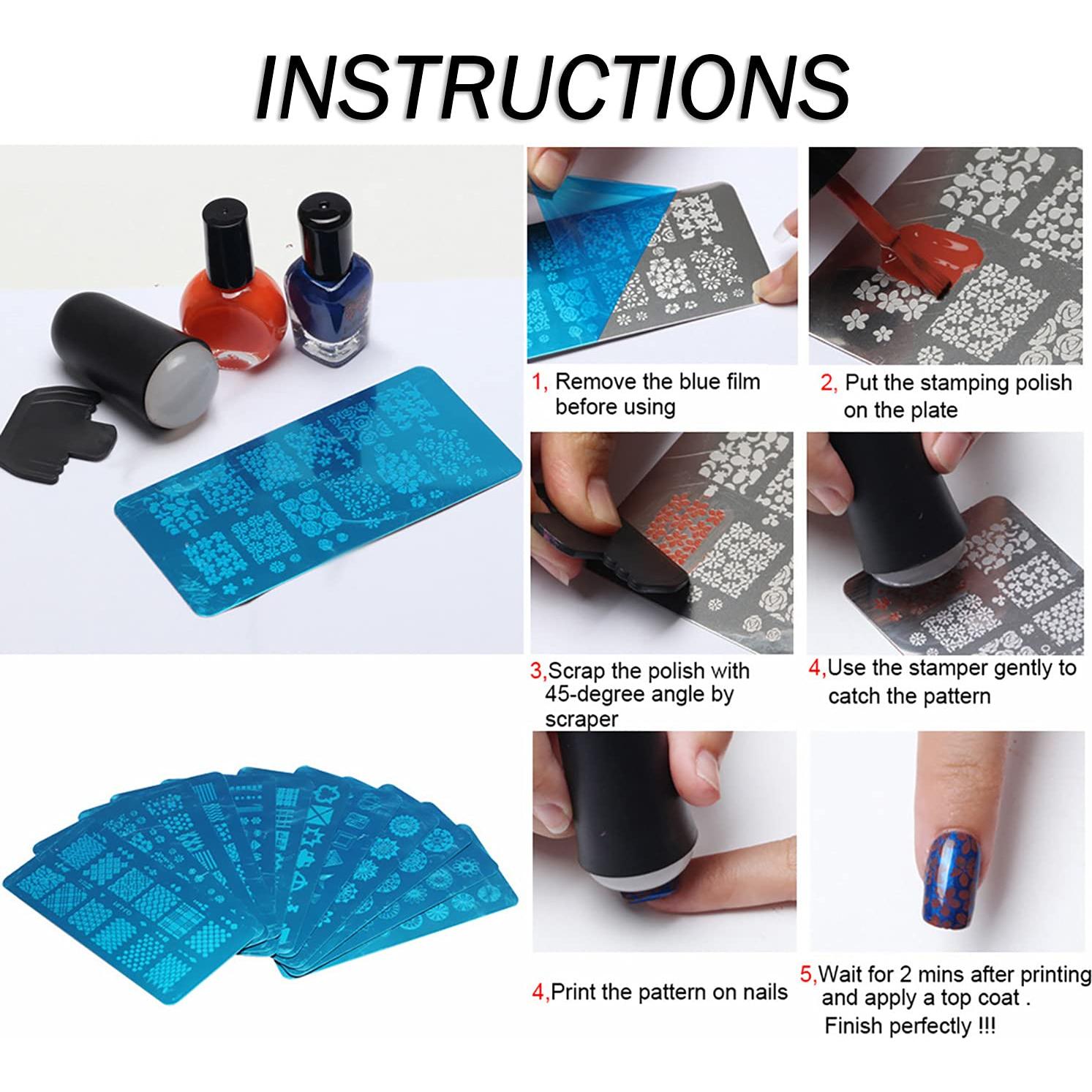 Kit de Estampado de Uñas 6 Piezas FaCai - Acero Inoxidable