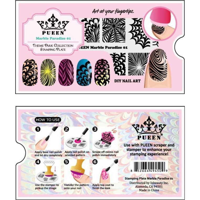 Placa de Estampado de Uñas PUEEN Paraíso de Mármol 01 12.5x6.5cm