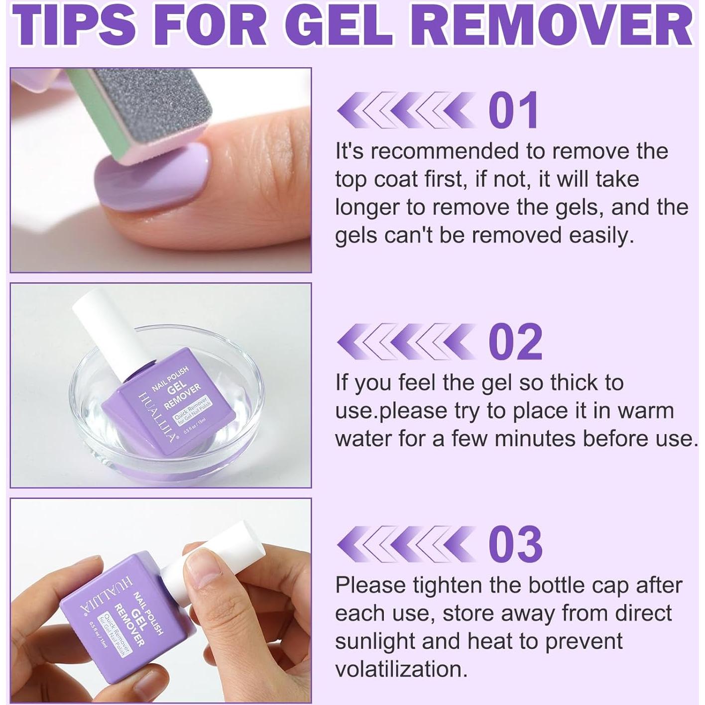 Removedor de Esmalte de Uñas en Gel HUALIJIA 15ml Rápido y Efectivo
