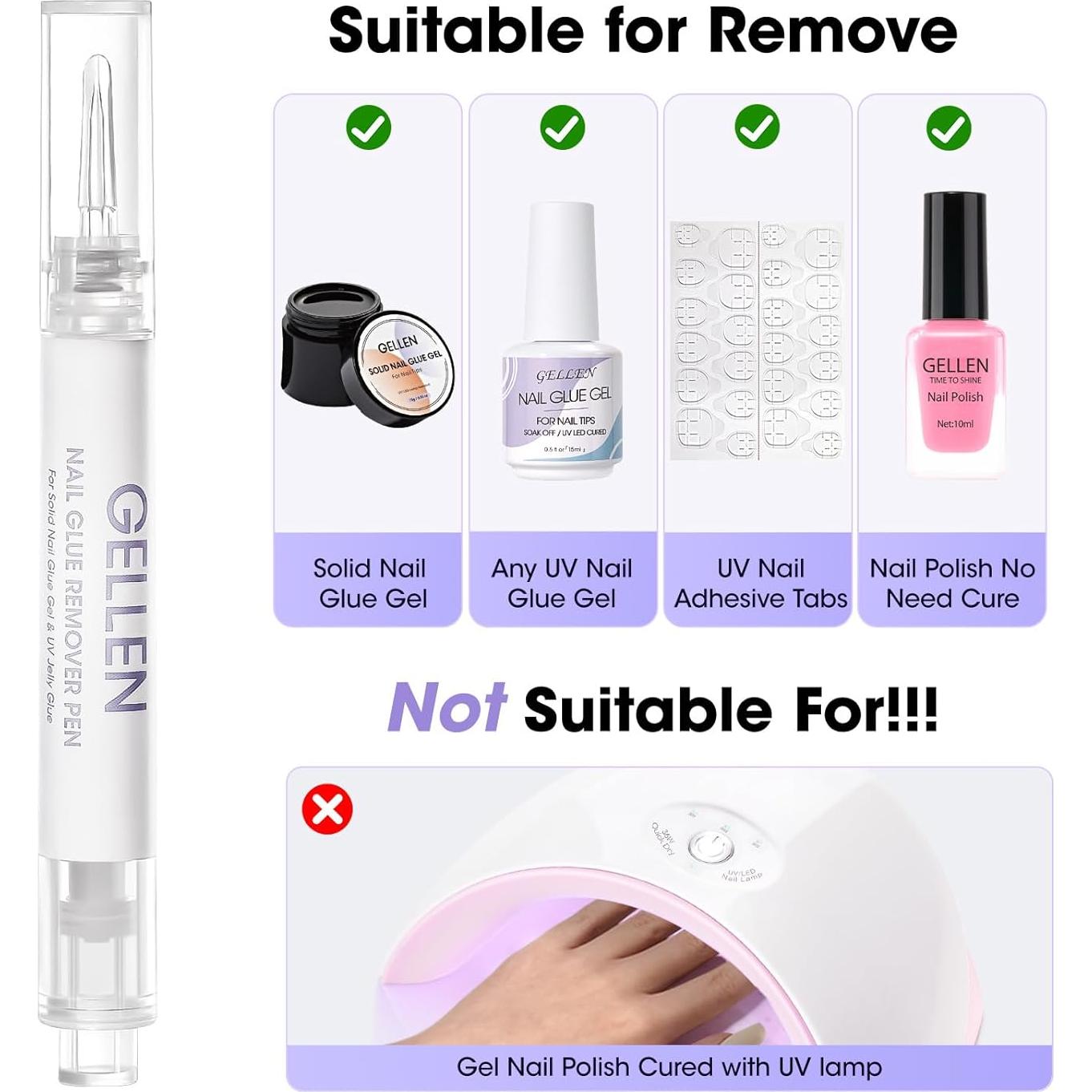 Removedor de Pegamento para Uñas Gellen 2 Pcs Sin Acetona