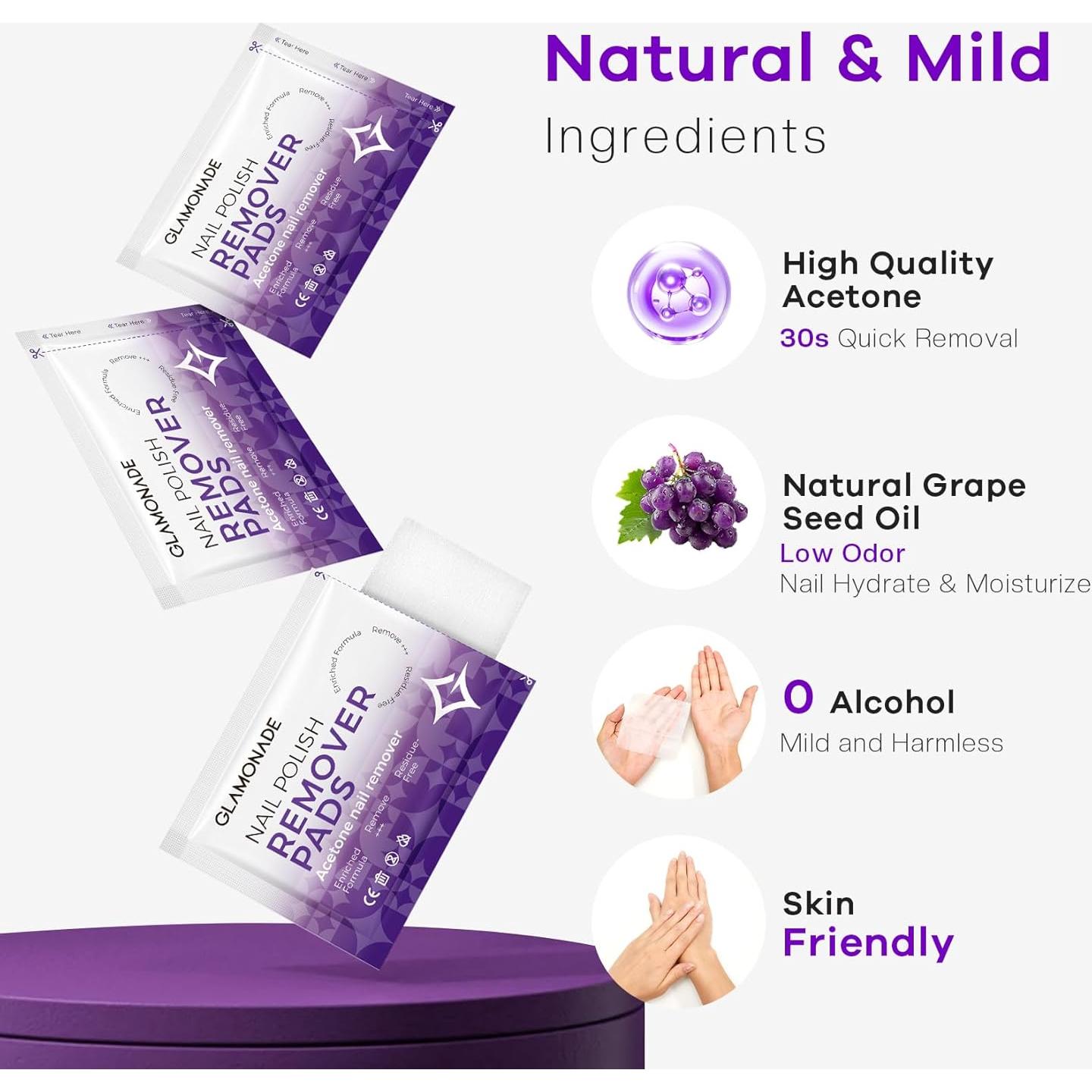 Toallitas Desmaquilladoras de Esmalte de Uñas Glamona de 50 Pcs