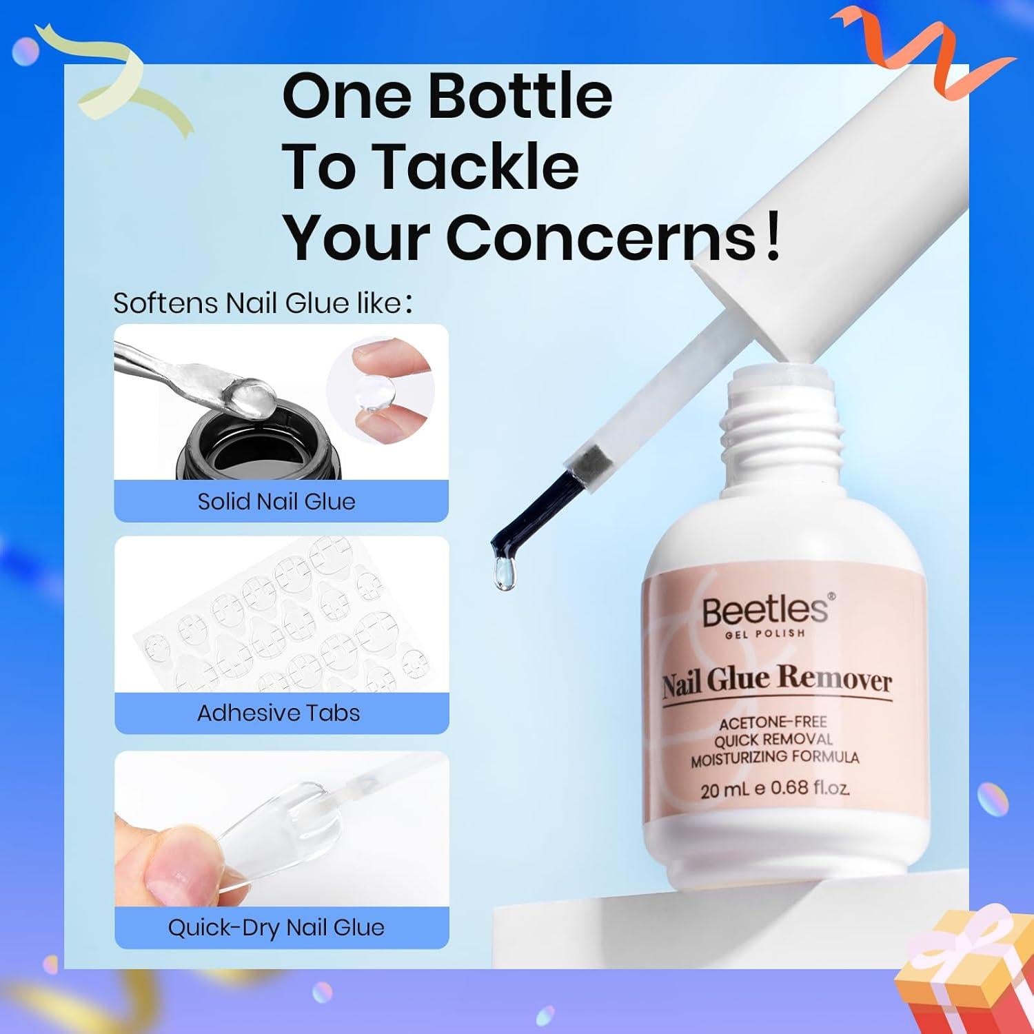 Removedor de Pegamento para Uñas Beetles 20ml con Empujador