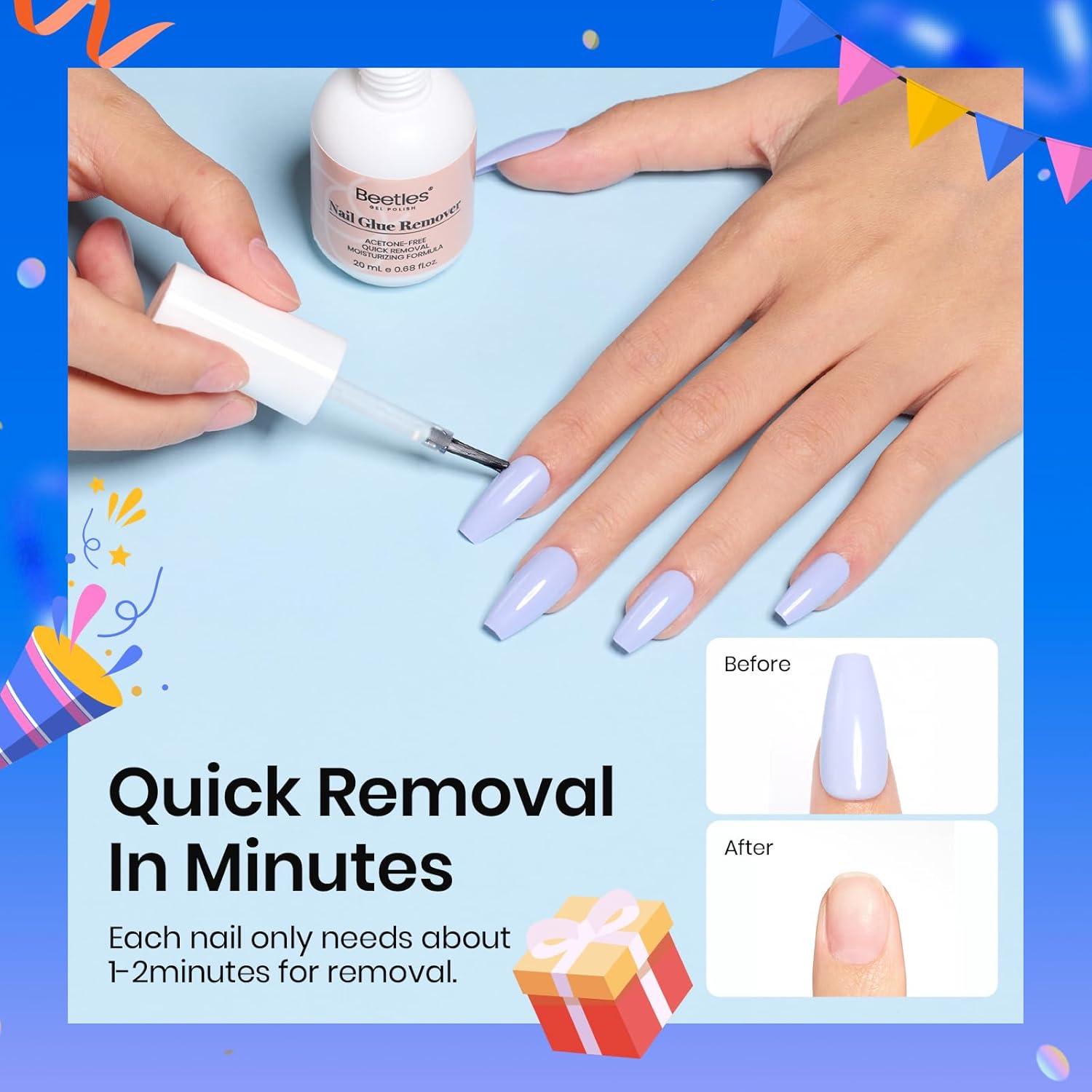 Removedor de Pegamento para Uñas Beetles 20ml con Empujador