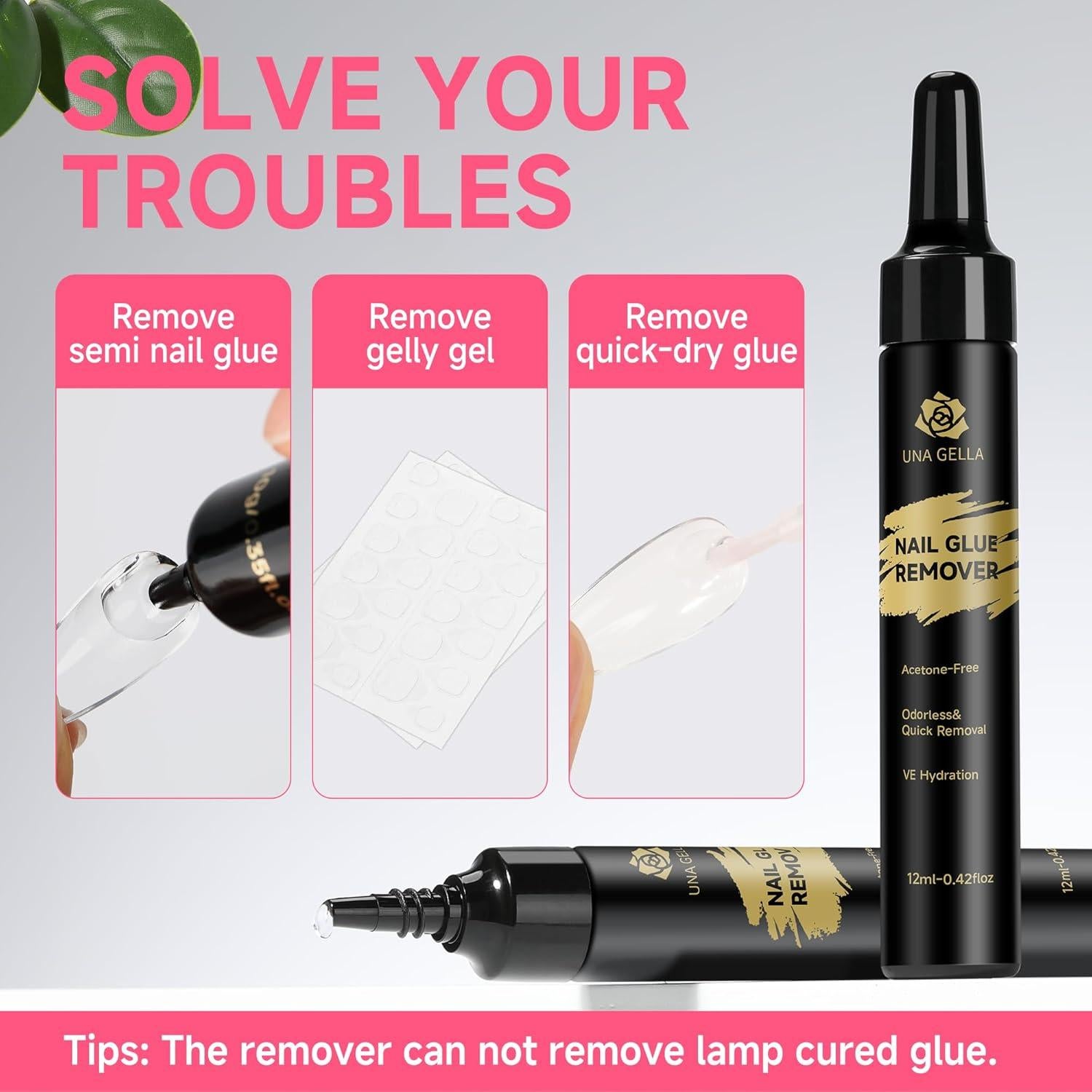 Removedor de Pegamento para Uñas UNA GELLA 12ml x2 - Sin Acetona