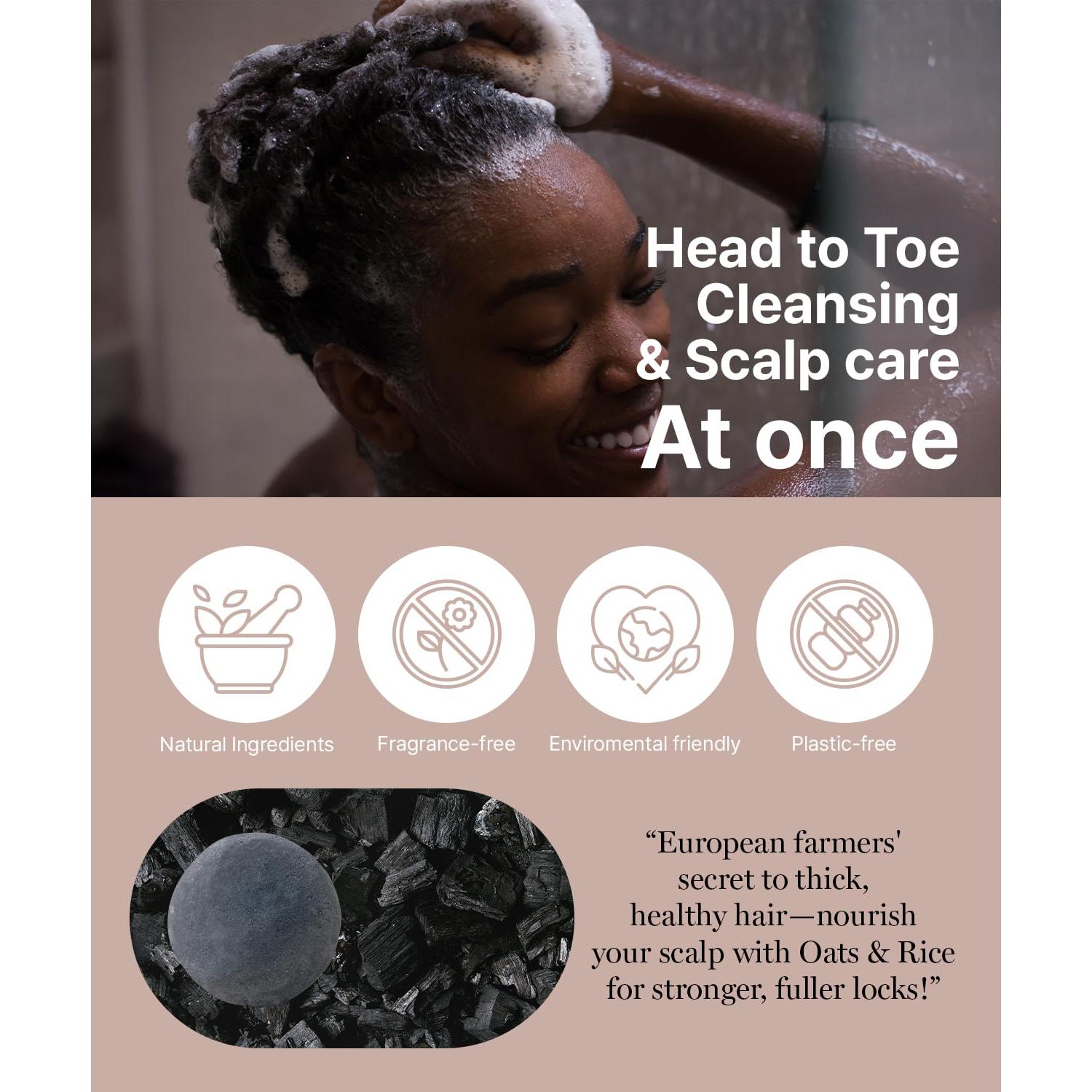 Barra de Champú Todo en Uno ERIGERON Carbón Negro 119g