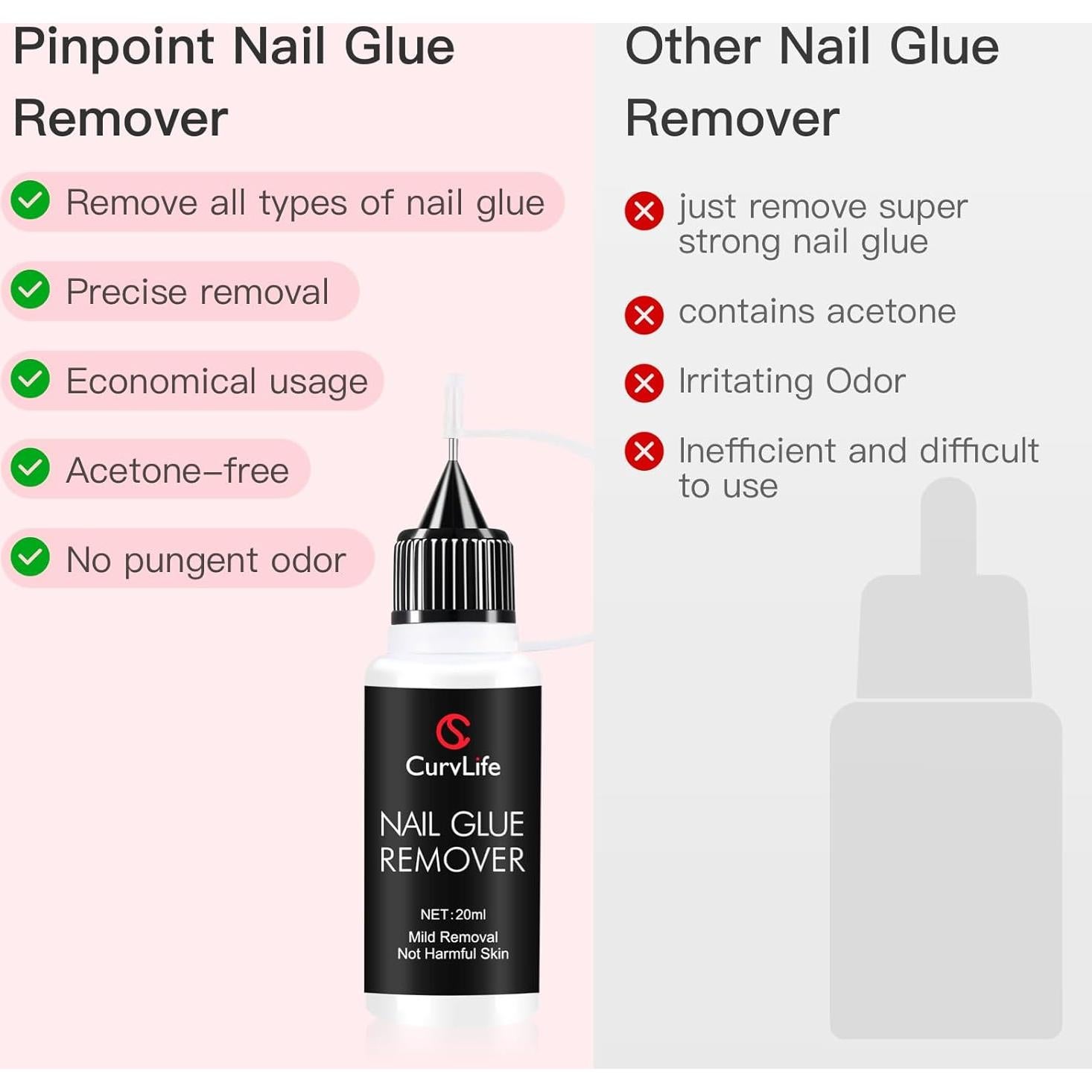 Removedor de Pegamento para Uñas Curvlife 20ml Sin Acetona