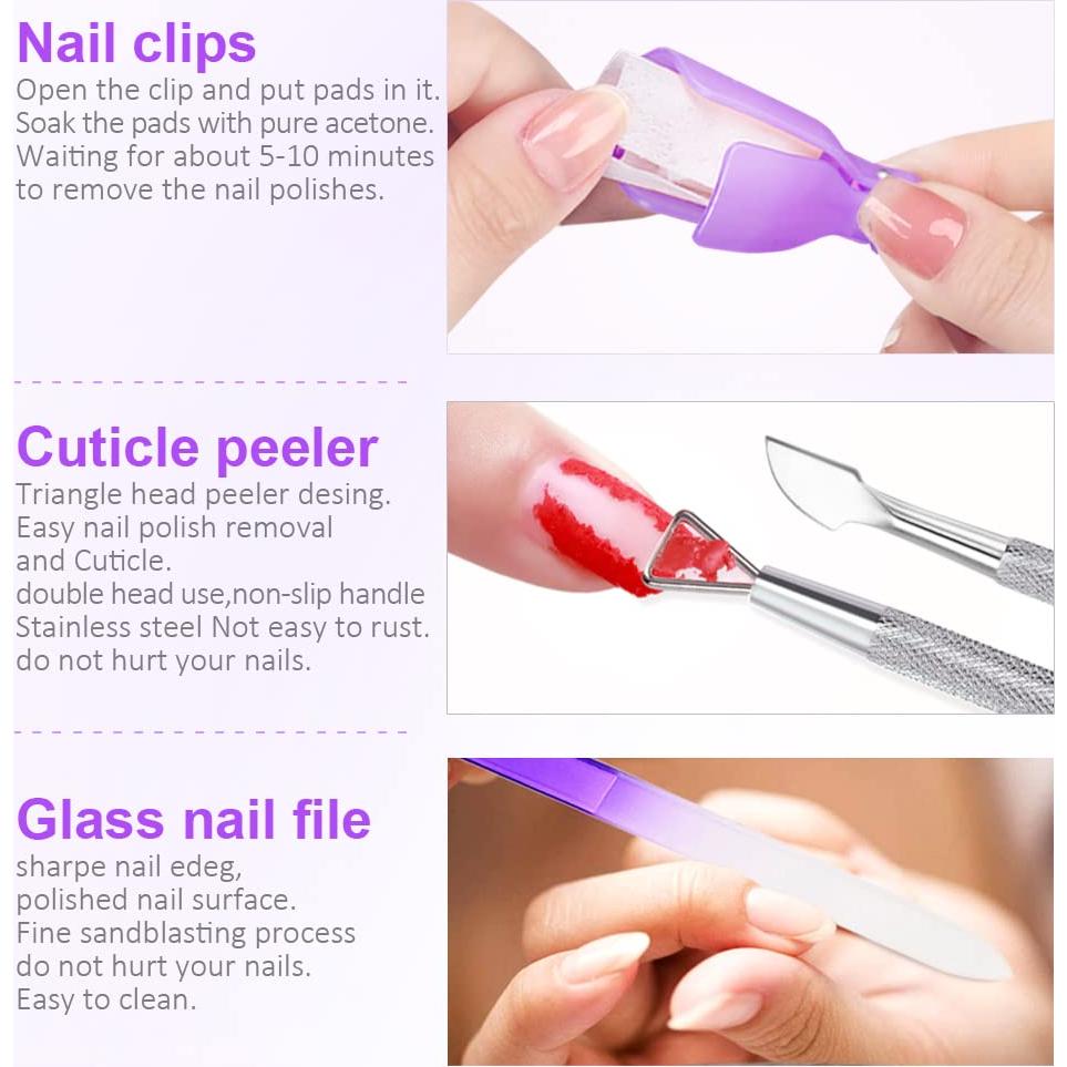 Kit de herramientas para quitar esmalte de gel SP - 20 clips, 120 almohadillas