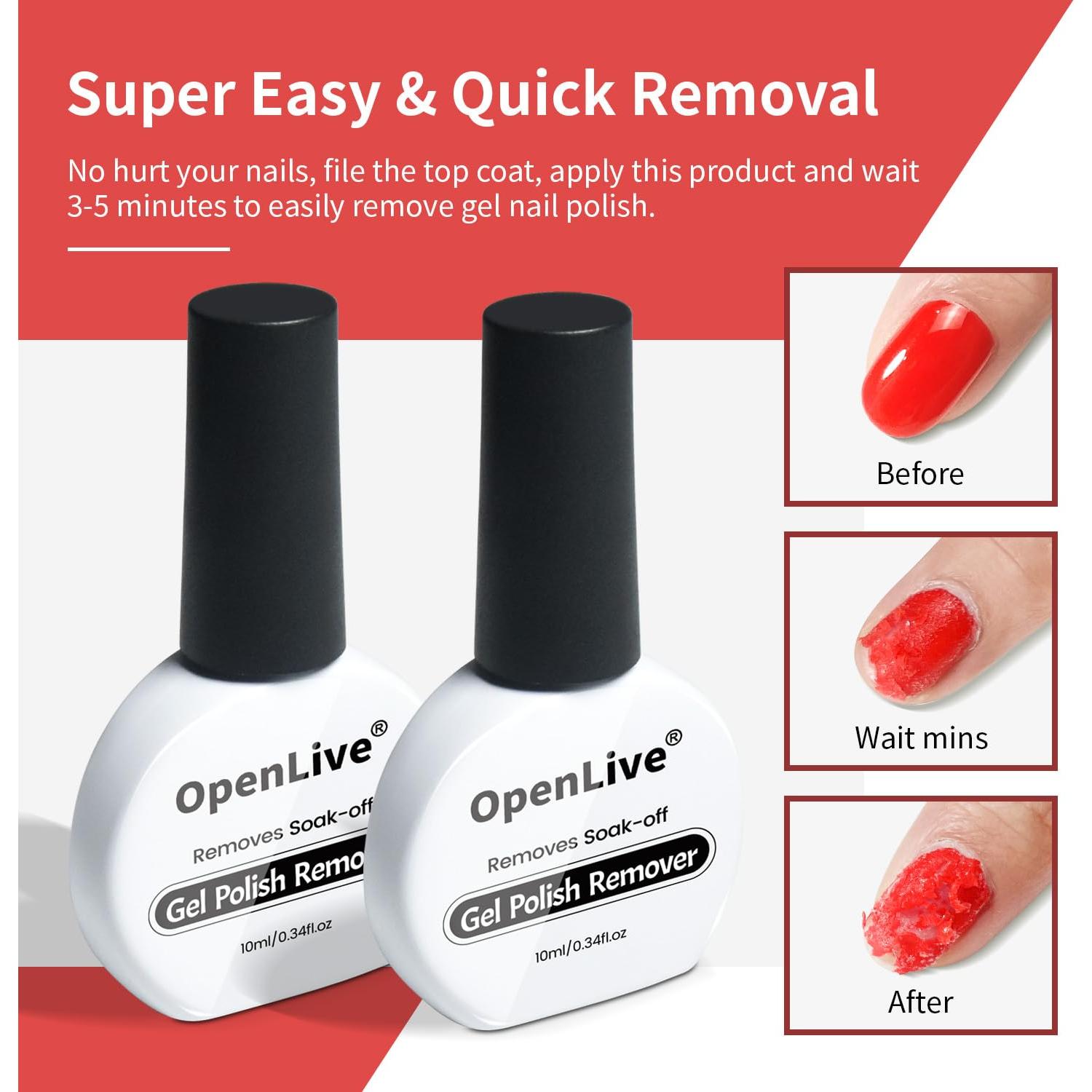 Removedor de Gel para Uñas OpenLive 2 Botellas 10ml Rápido