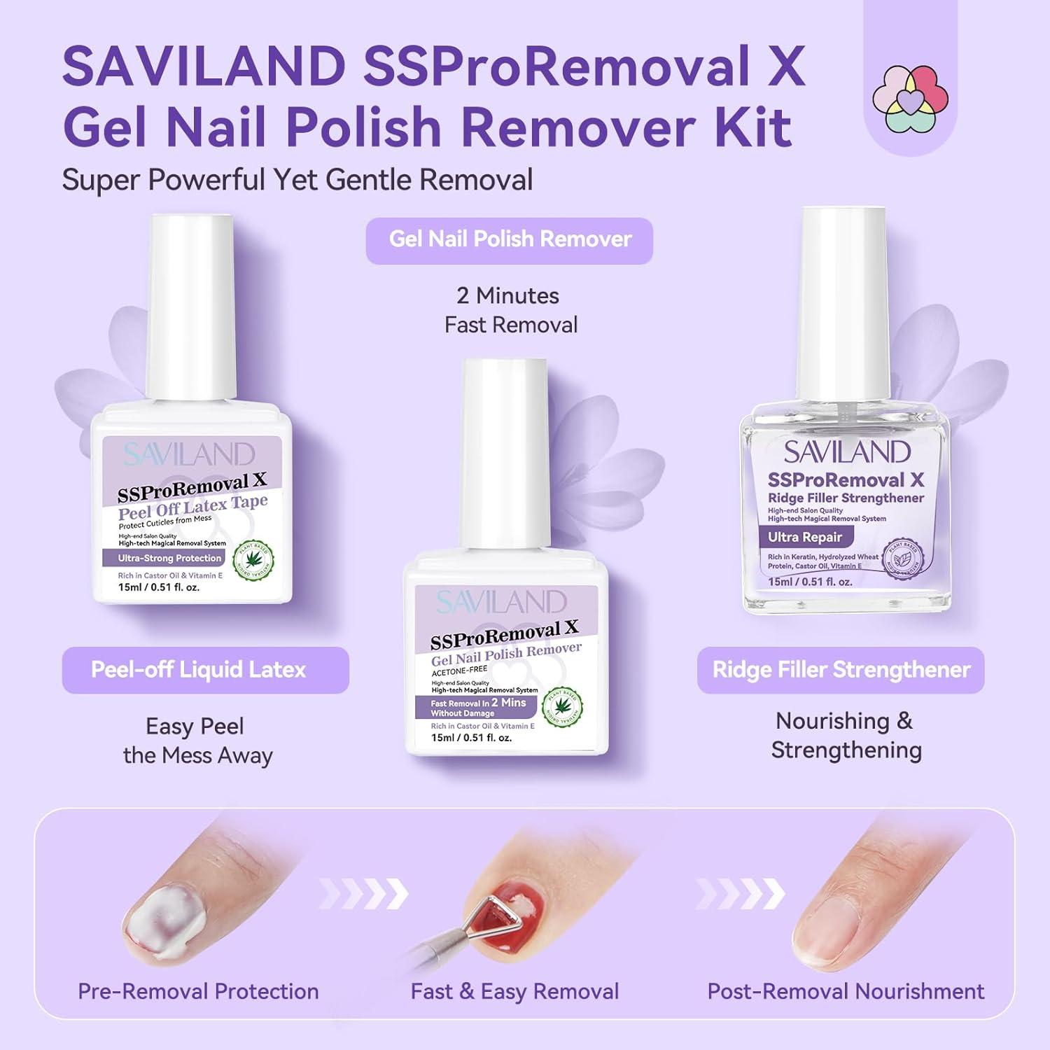 Kit Removedor de Esmalte en Gel 3 en 1 Saviland 8 PCS