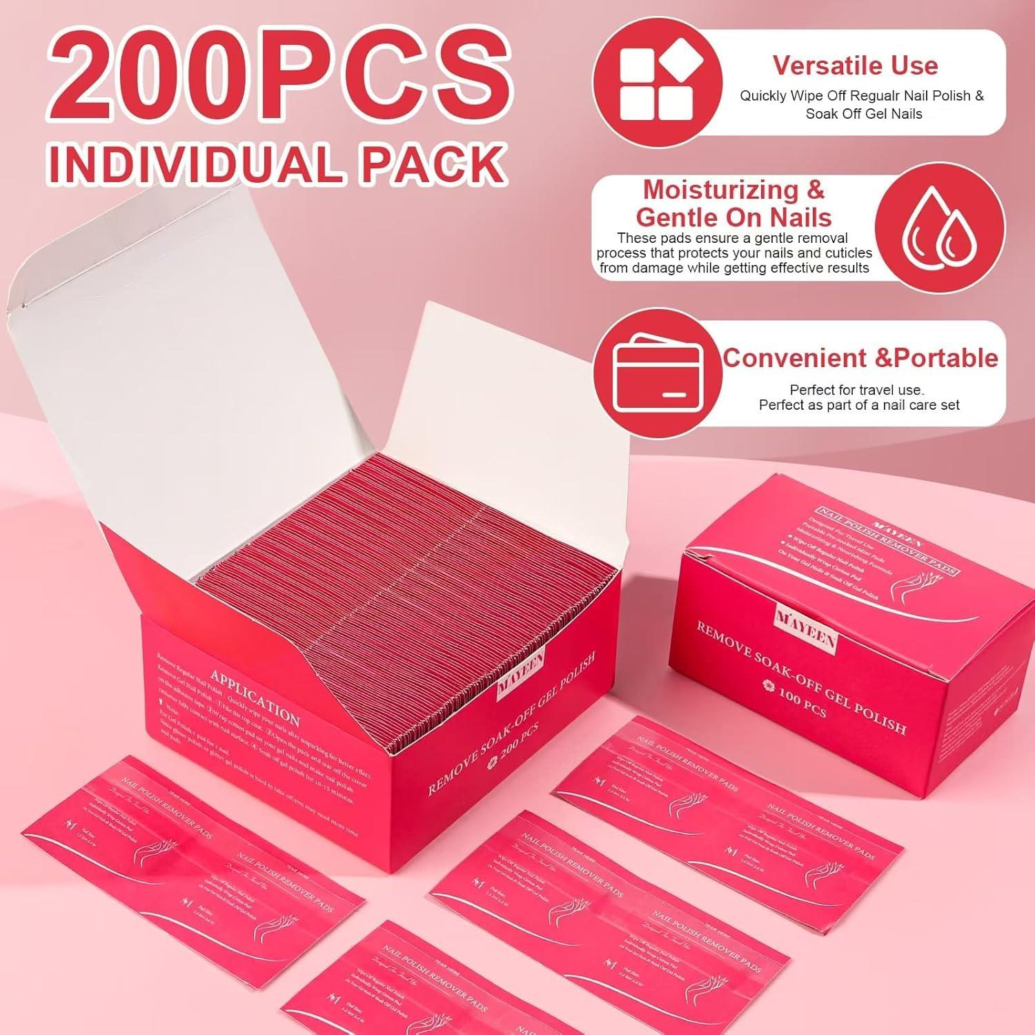 Almohadillas Removedoras de Esmalte MAYEEN 200 Piezas Suaves