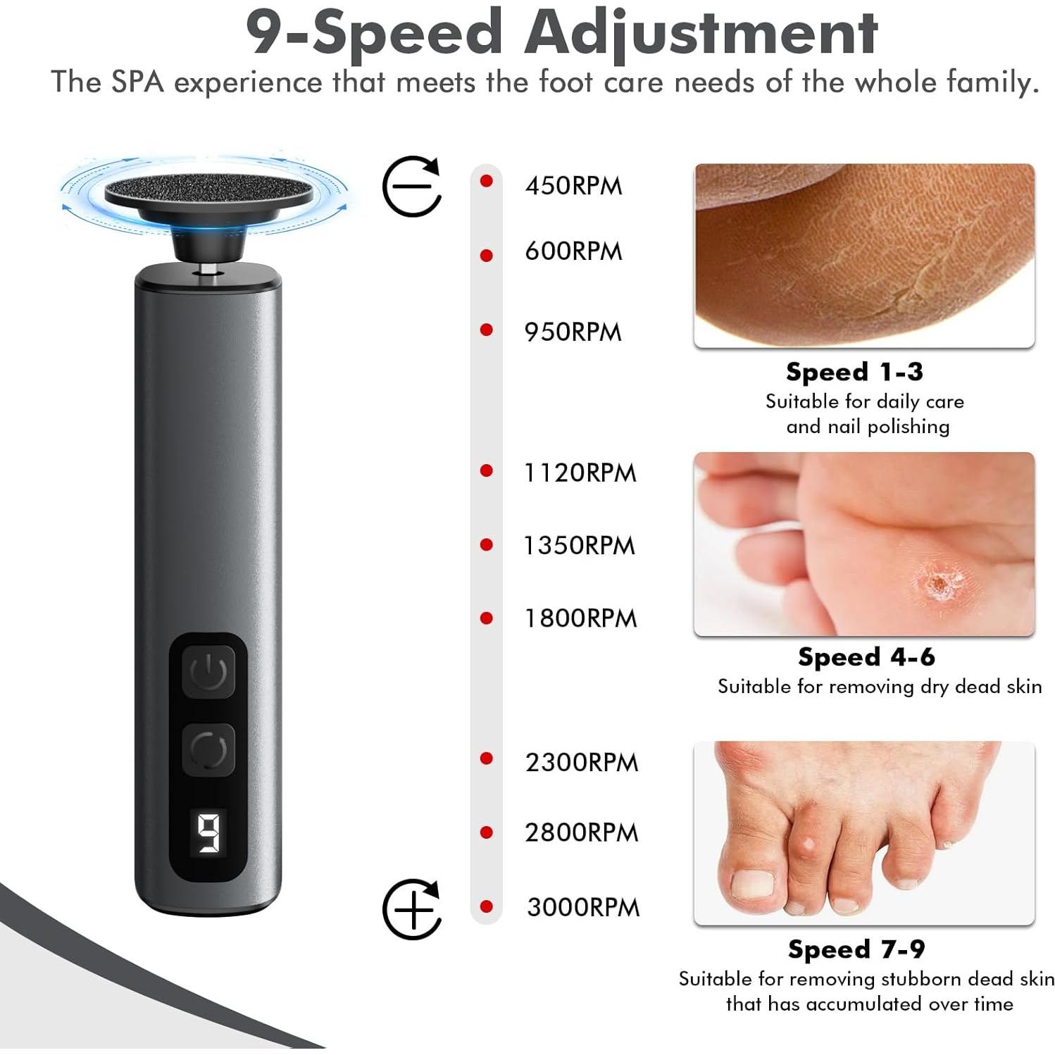 Removedor de Callos Eléctrico Waysse WS-FR10, 9 Velocidades