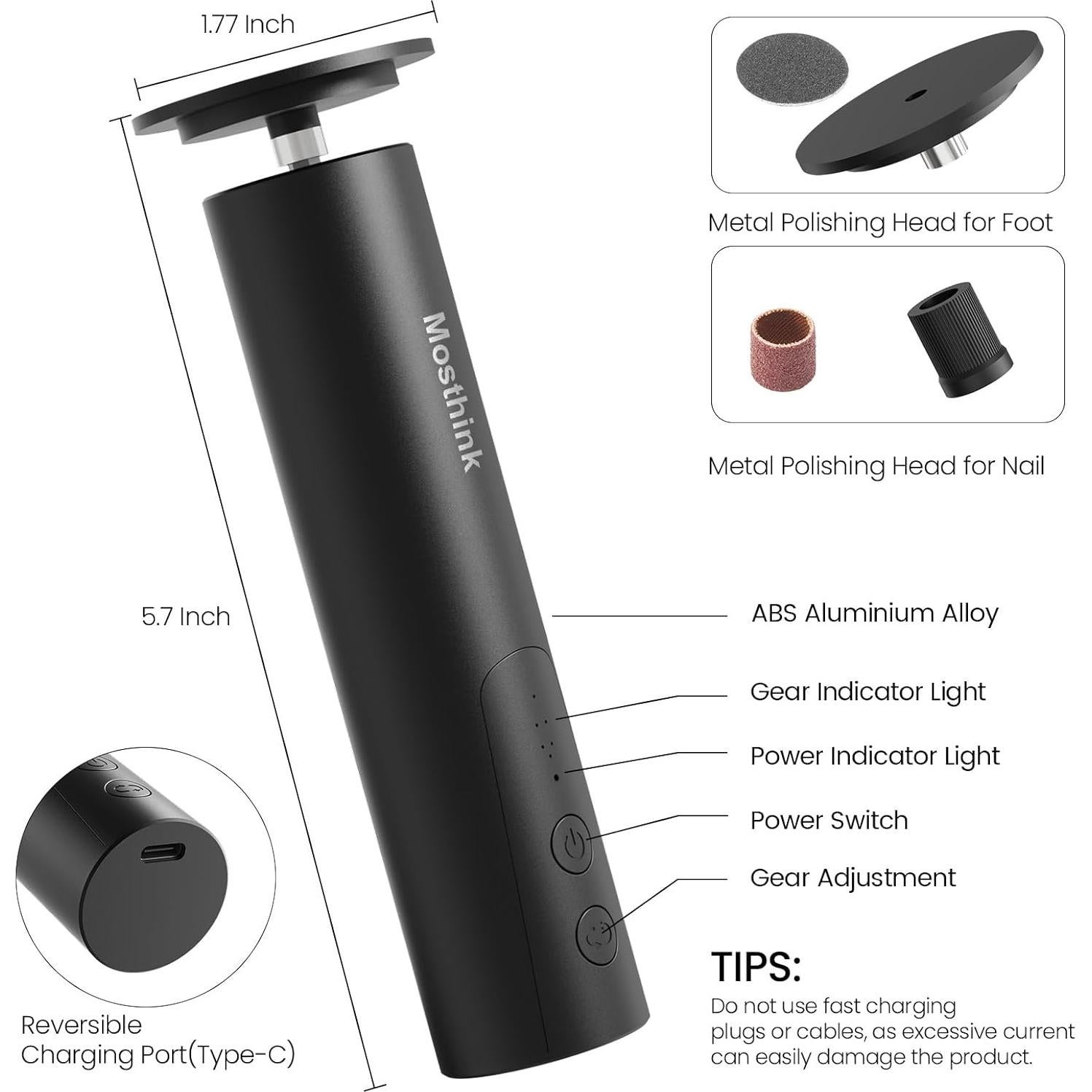 Removedor de Callos Eléctrico Mosthink 2 en 1 con 6 Velocidades