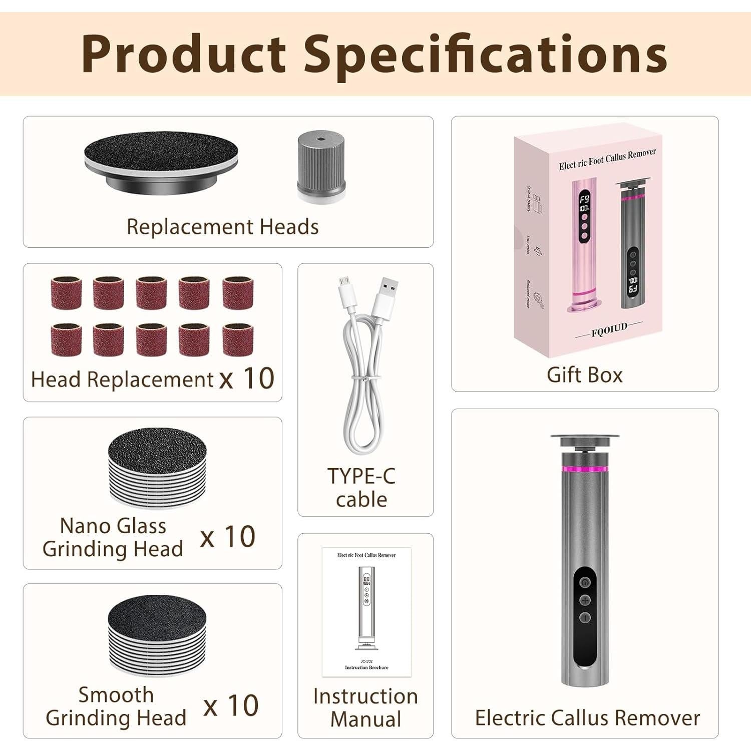 Removedor de Callos Eléctrico FQOIUD 2 en 1 Rosa 9 Velocidades