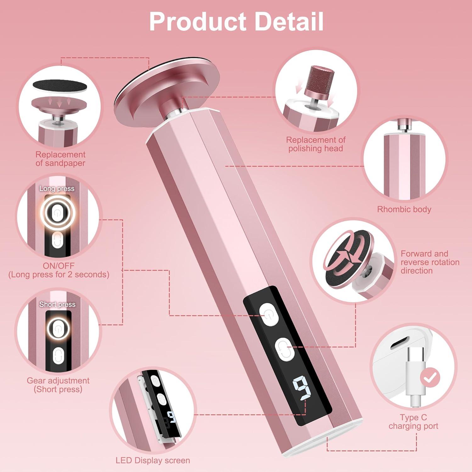 Removedor de Callos Eléctrico ERROWIN 2 en 1 Rosa 9 Velocidades