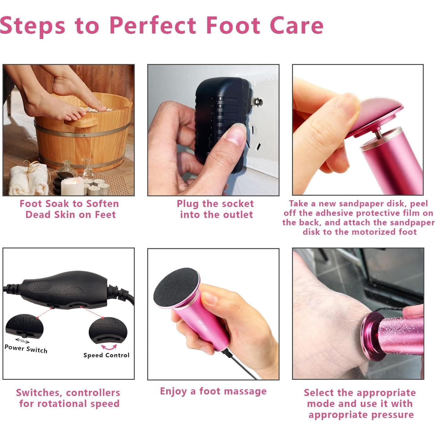 Removedor de Callos Eléctrico UFJEG Rosa Claro con 60 Piezas