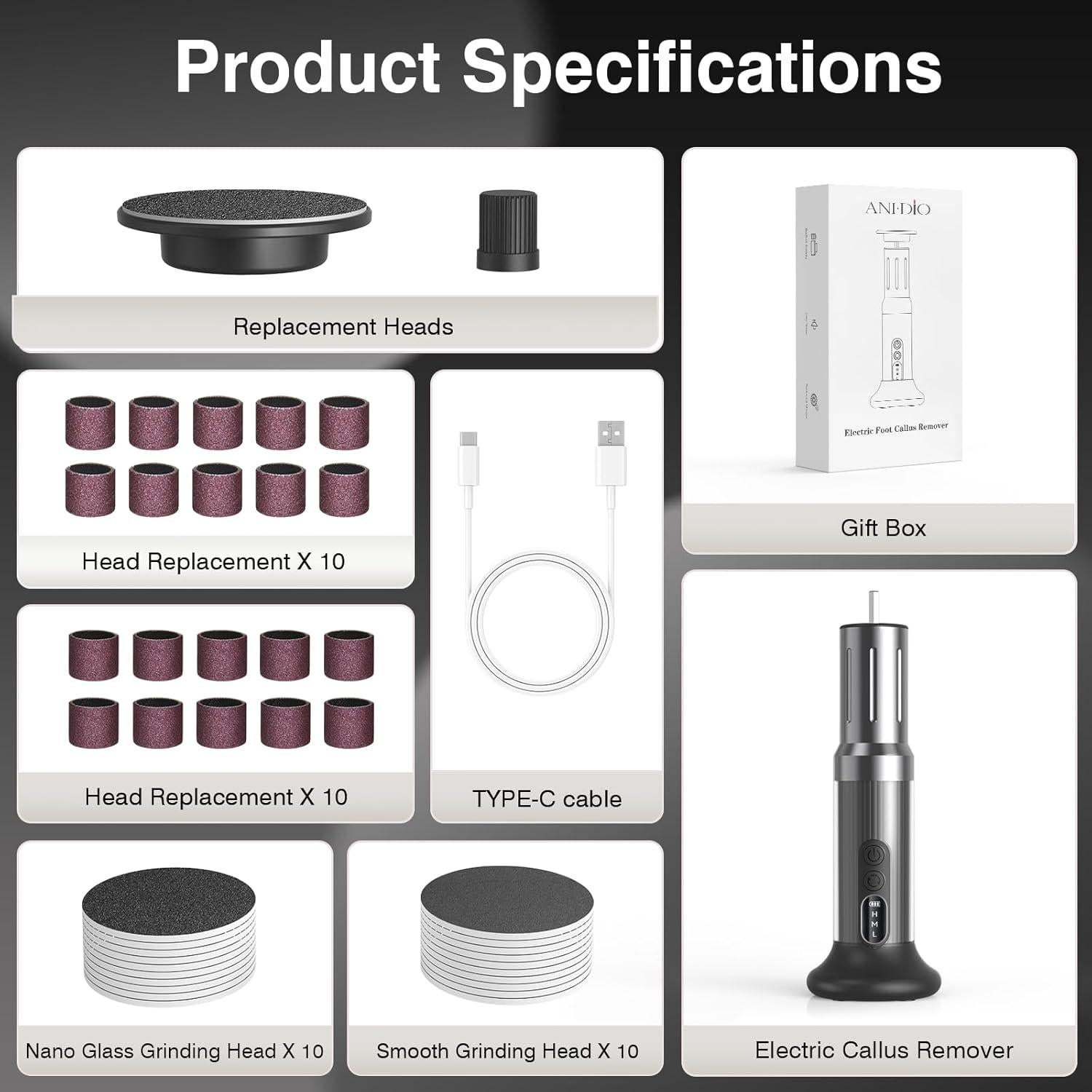 Removedor de Callos Eléctrico ANI-DIO 15 cm con 40 Discos