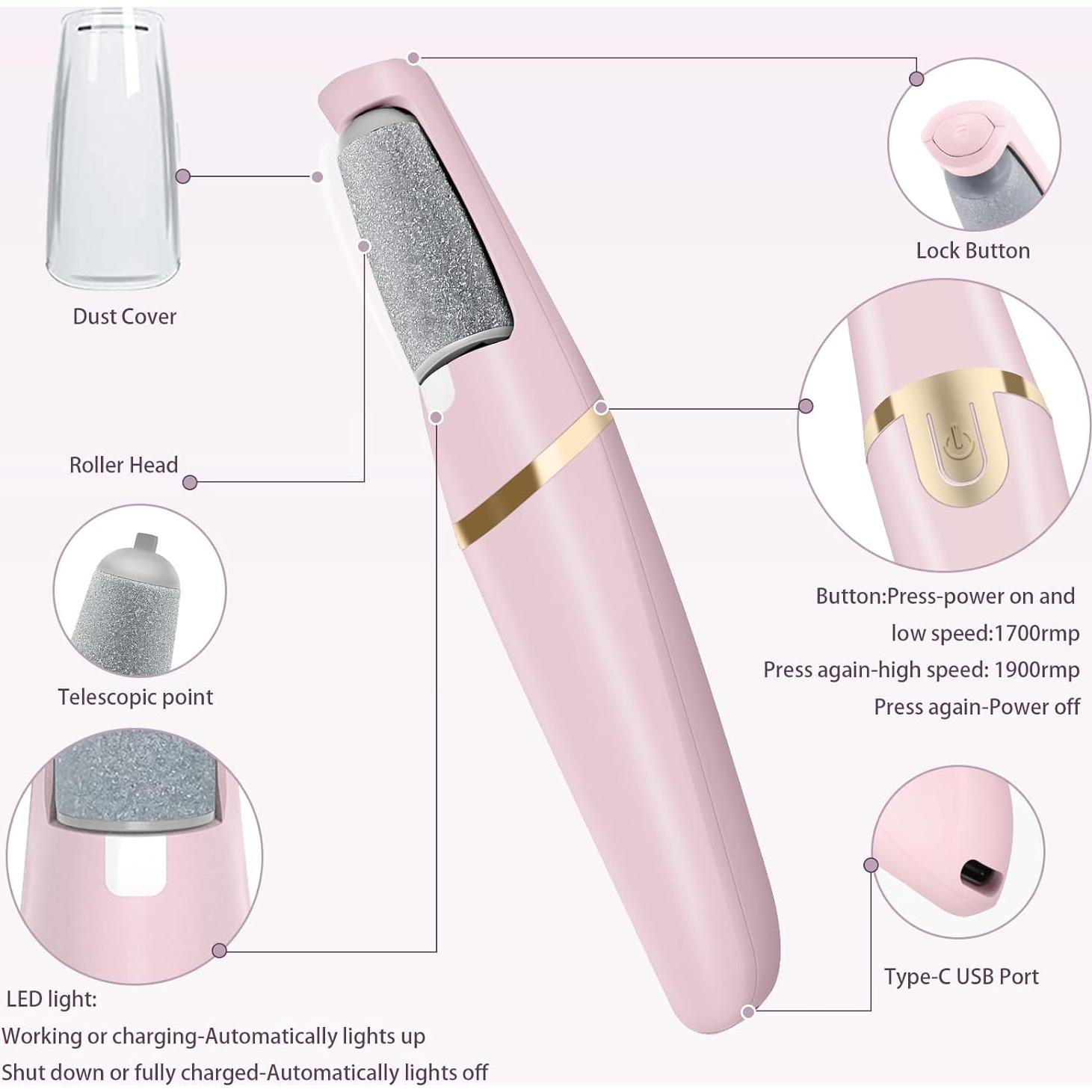 Removedor de Callos Eléctrico Conhaze Rosa, 2 Rodillos, 2 Velocidades