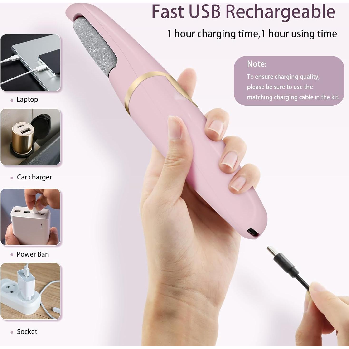 Removedor de Callos Eléctrico Conhaze Rosa, 2 Rodillos, 2 Velocidades