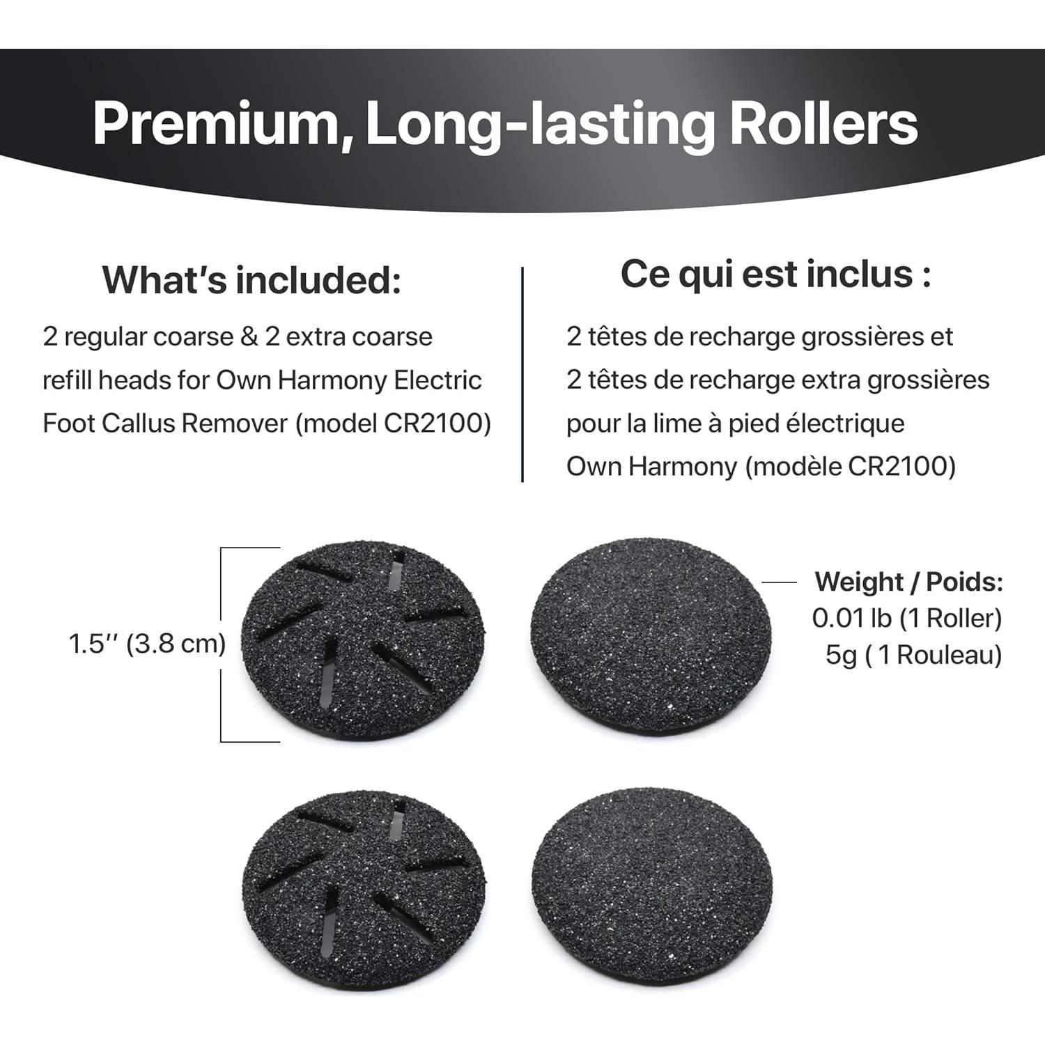 Rodillos de Repuesto Own Harmony CR2100 - 4 Cabezas para Removedor de Callos
