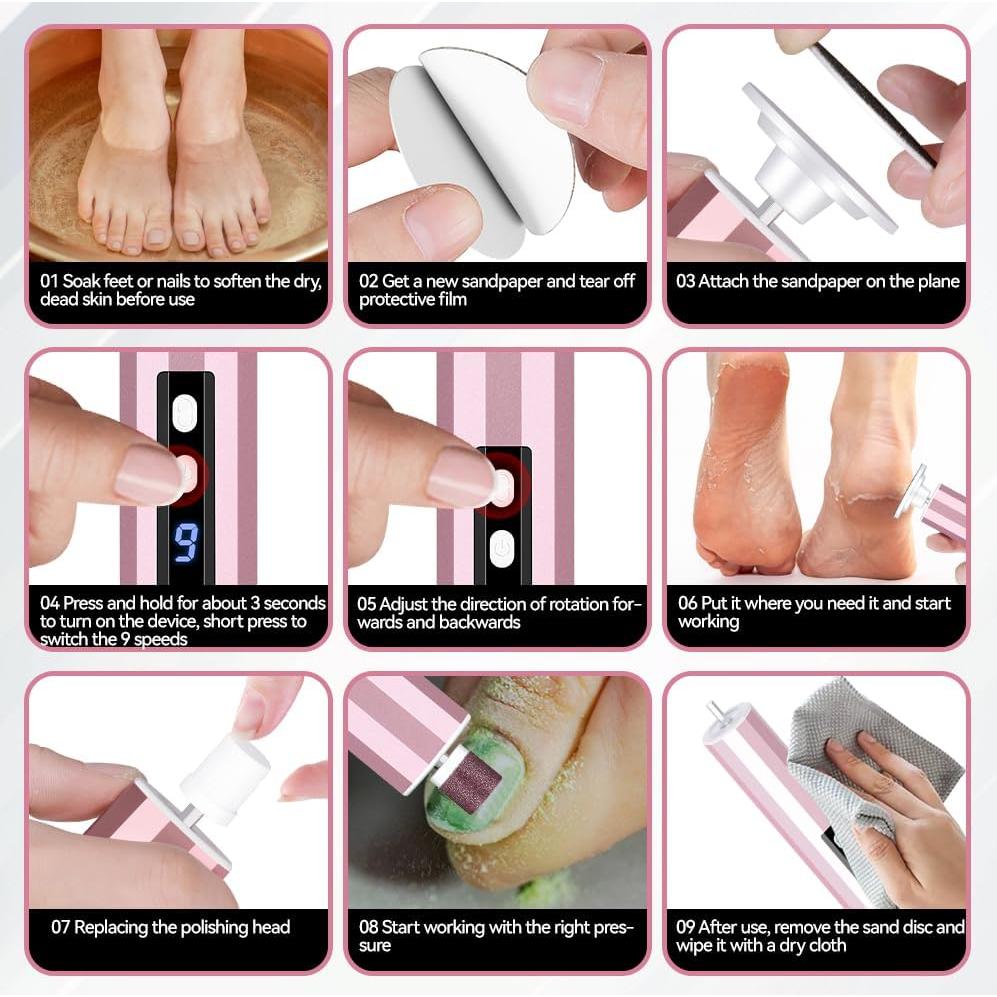 Removedor de Callos Eléctrico Oro Rosa con 9 Velocidades