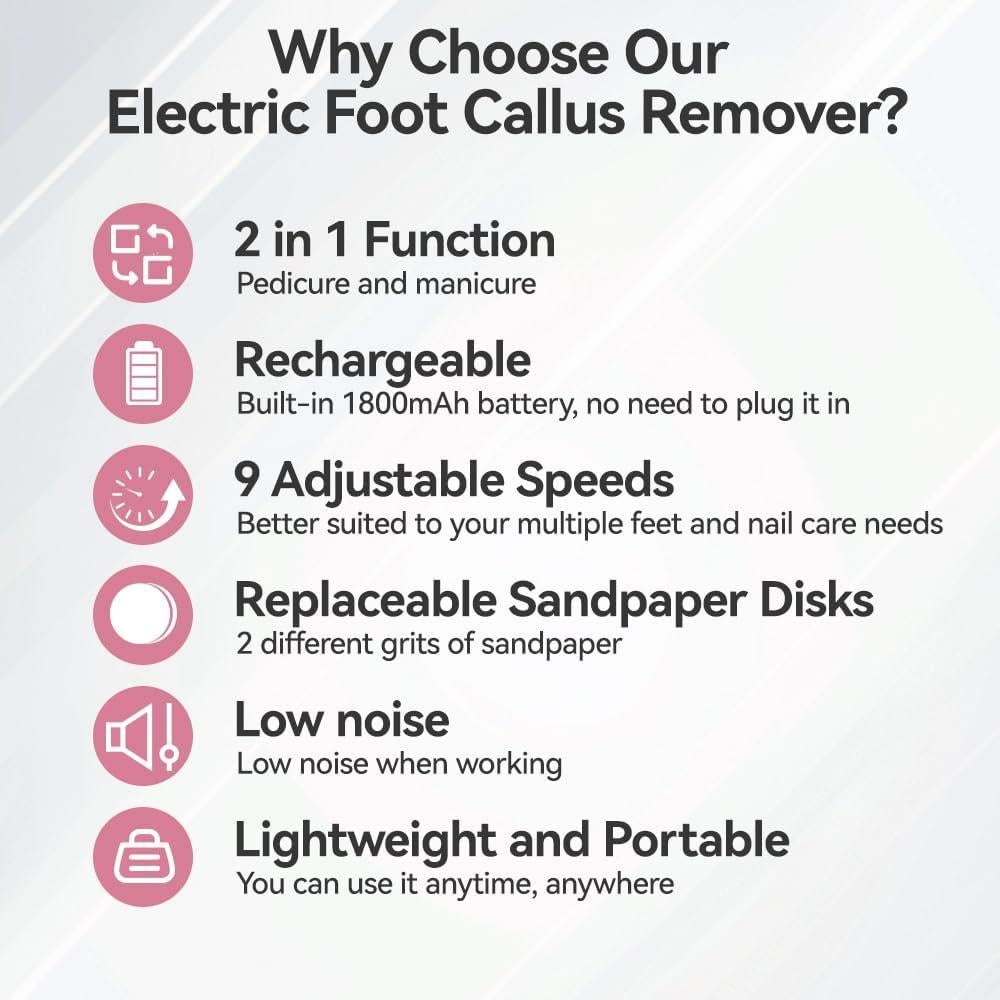 Removedor de Callos Eléctrico Oro Rosa con 9 Velocidades