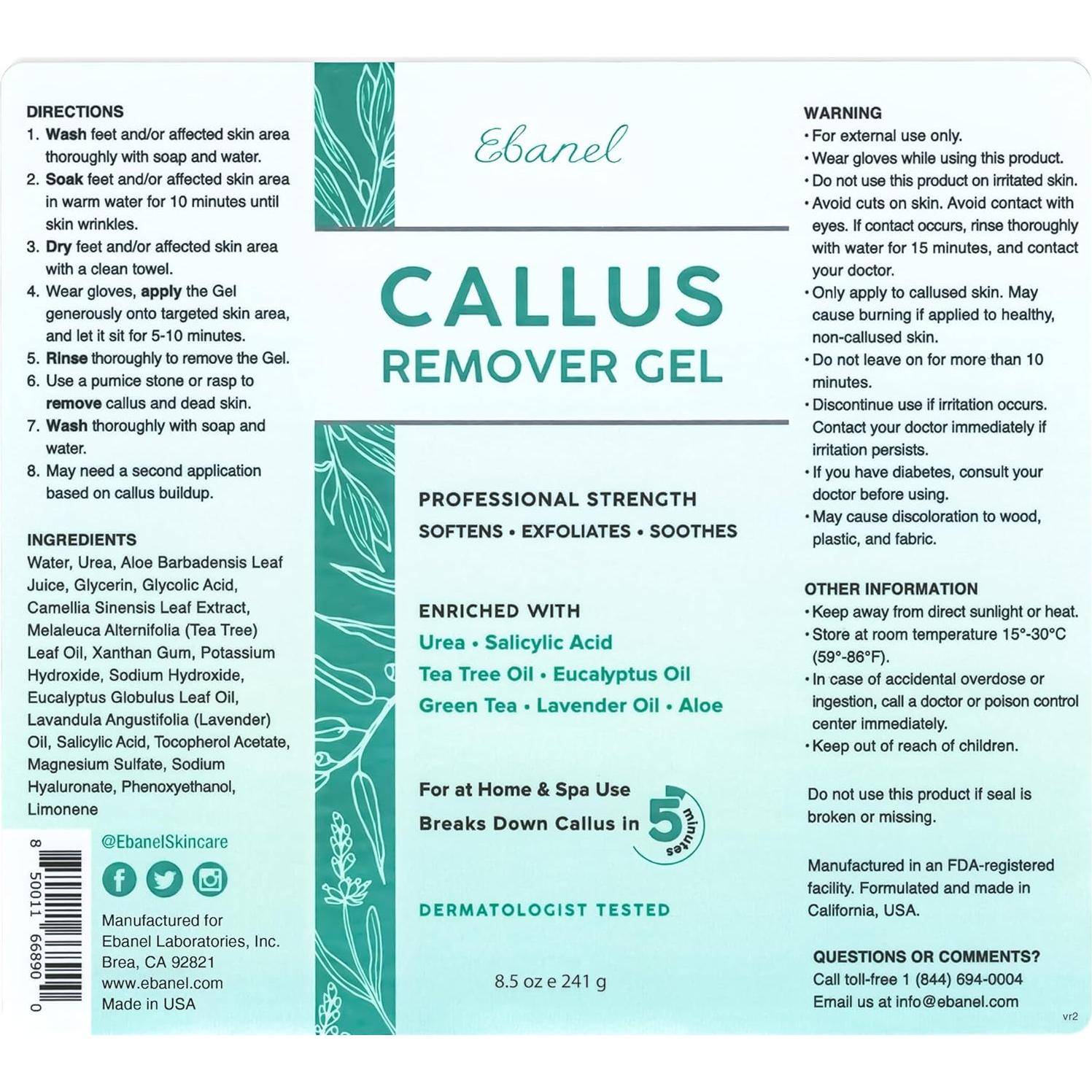 Gel Removedor de Callos Profesional Ebanel 20% Urea 257g