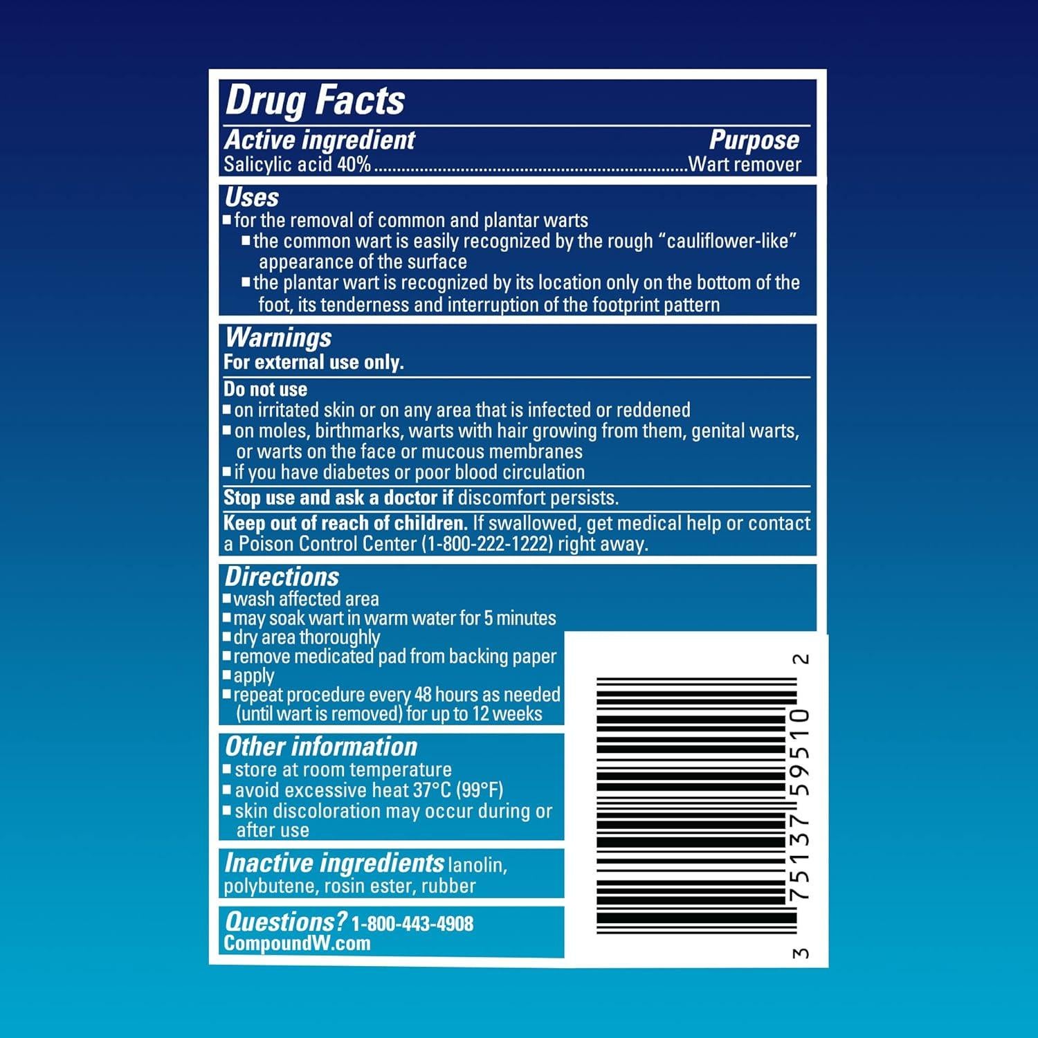 Compuesto W Eliminador de Verrugas Máxima Fuerza 14 Almohadillas