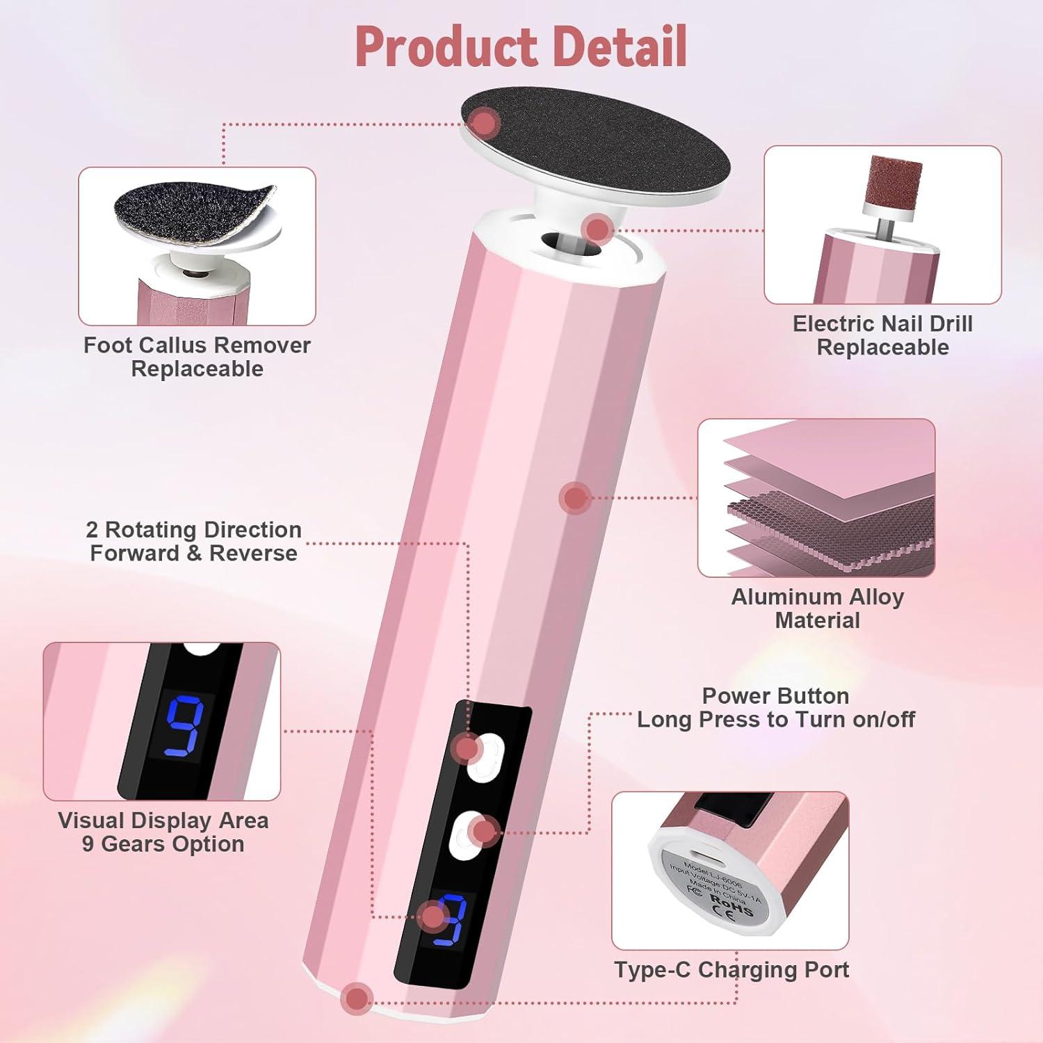 Lima de Pies Eléctrica 2 en 1 Jasite Rosa - 50 Discos, 9 Velocidades