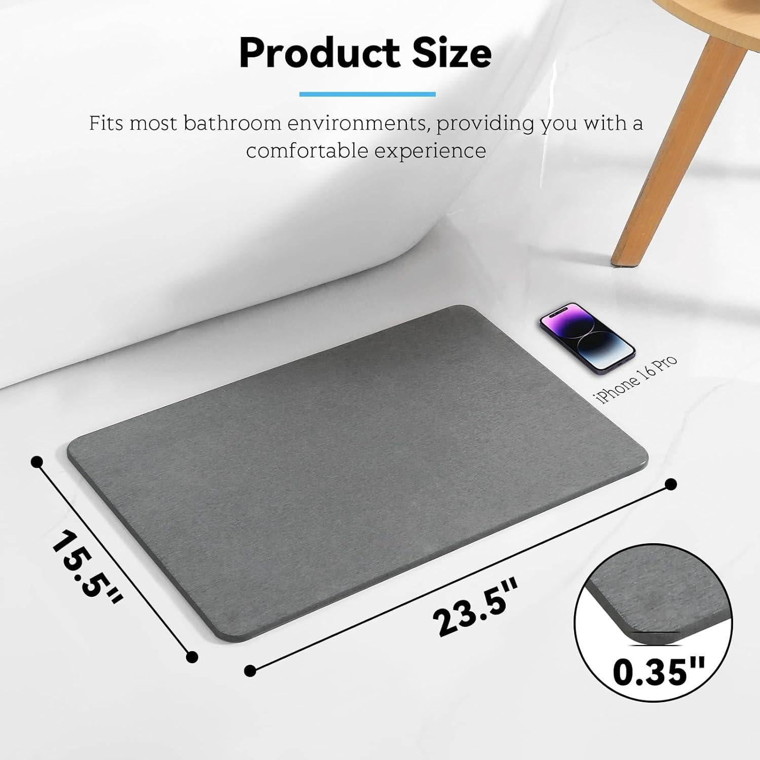 Alfombra de Baño Antideslizante Realion 60x39 cm Diatomita Gris