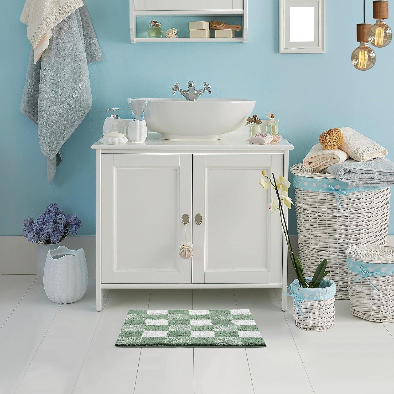 Alfombra de Baño Antideslizante CozeCube 61x41 cm Verde Salvia