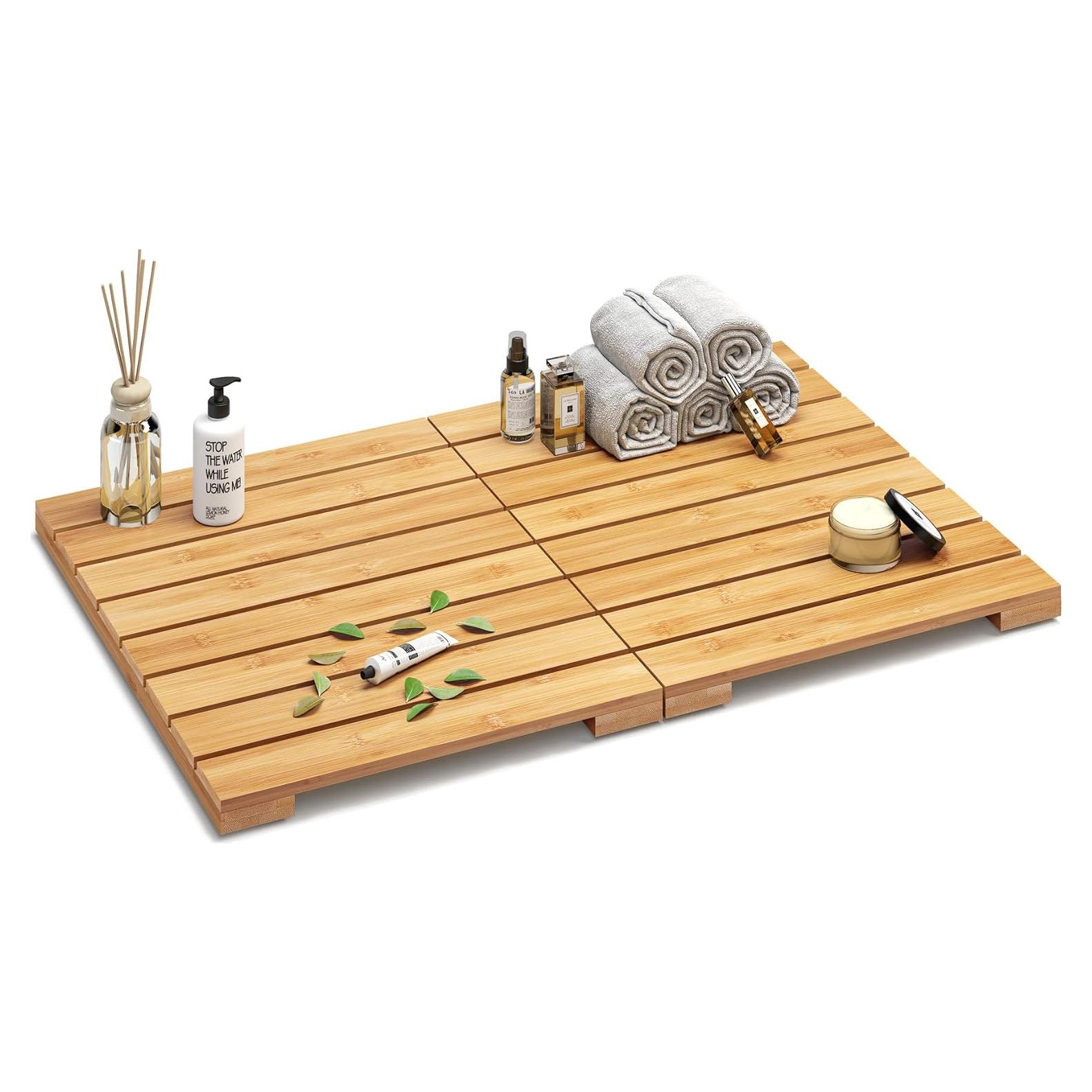 Alfombra de Baño Plegable Viewcare de Bambú Antideslizante 59.7x39.6cm