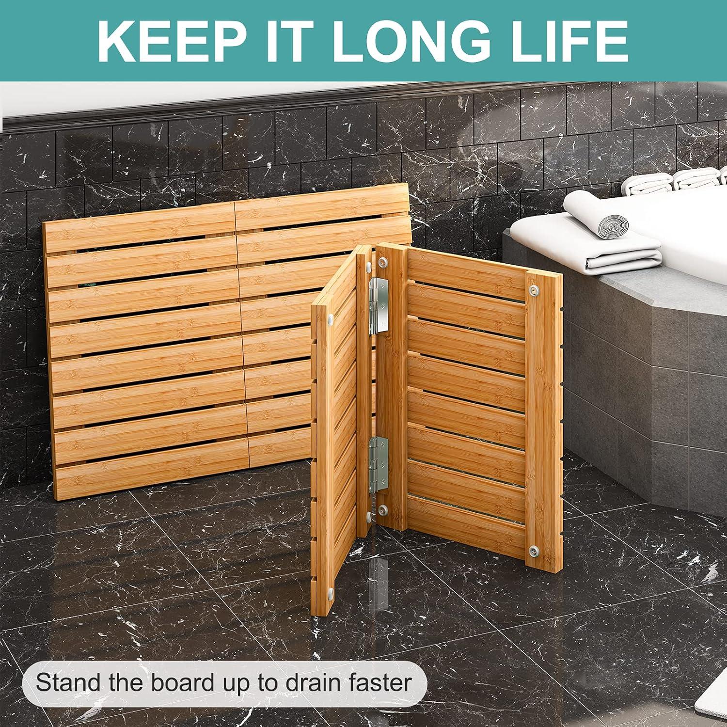 Alfombra de Baño Plegable Viewcare de Bambú Antideslizante 59.7x39.6cm