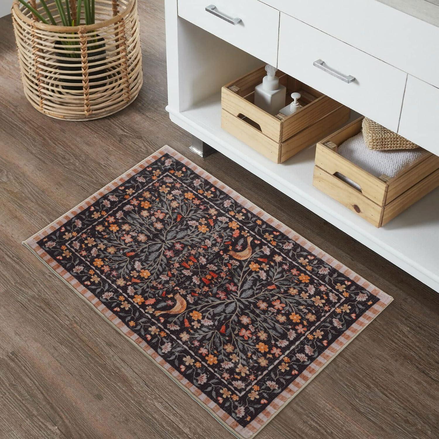 Alfombra de Baño Urtlmaji Negra Antideslizante 45x66 cm Boho Floral