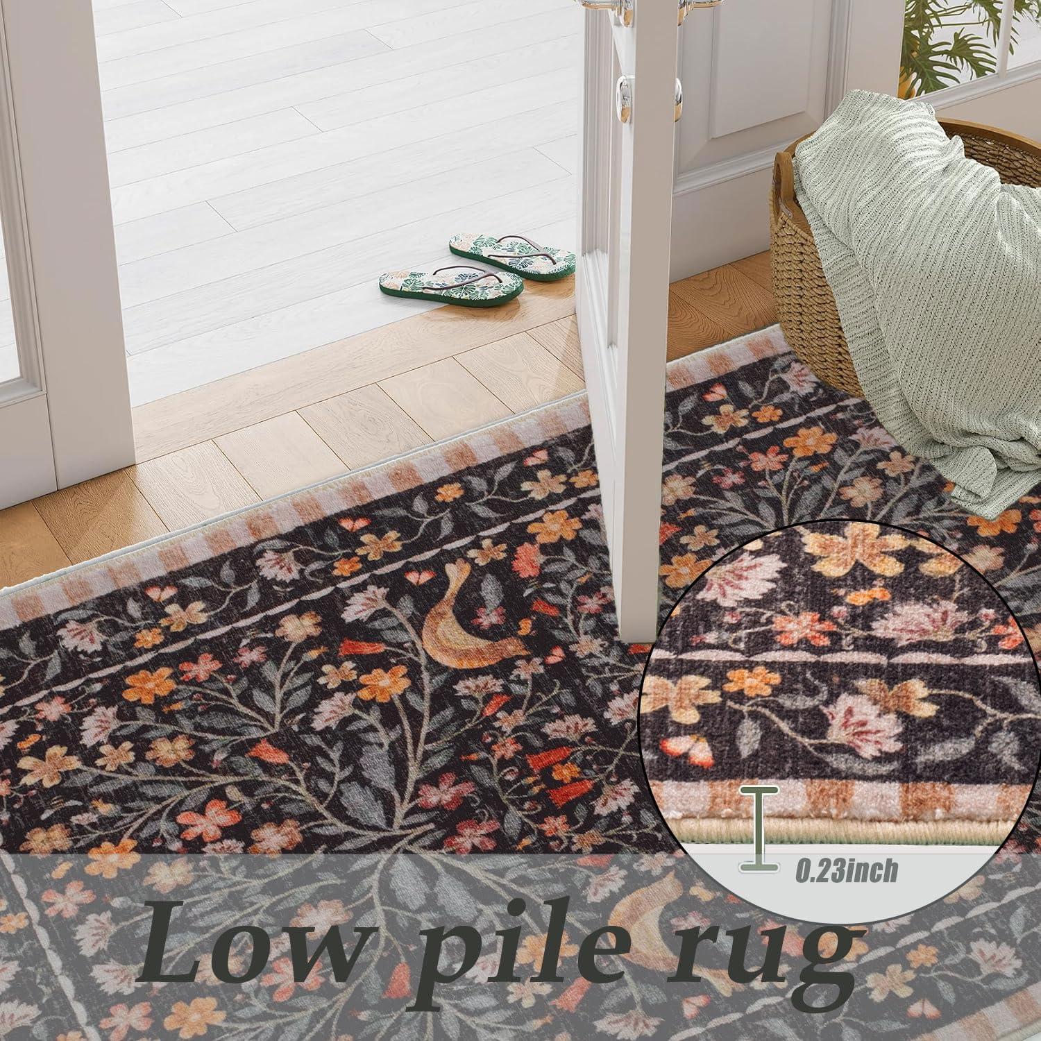 Alfombra de Baño Urtlmaji Negra Antideslizante 45x66 cm Boho Floral