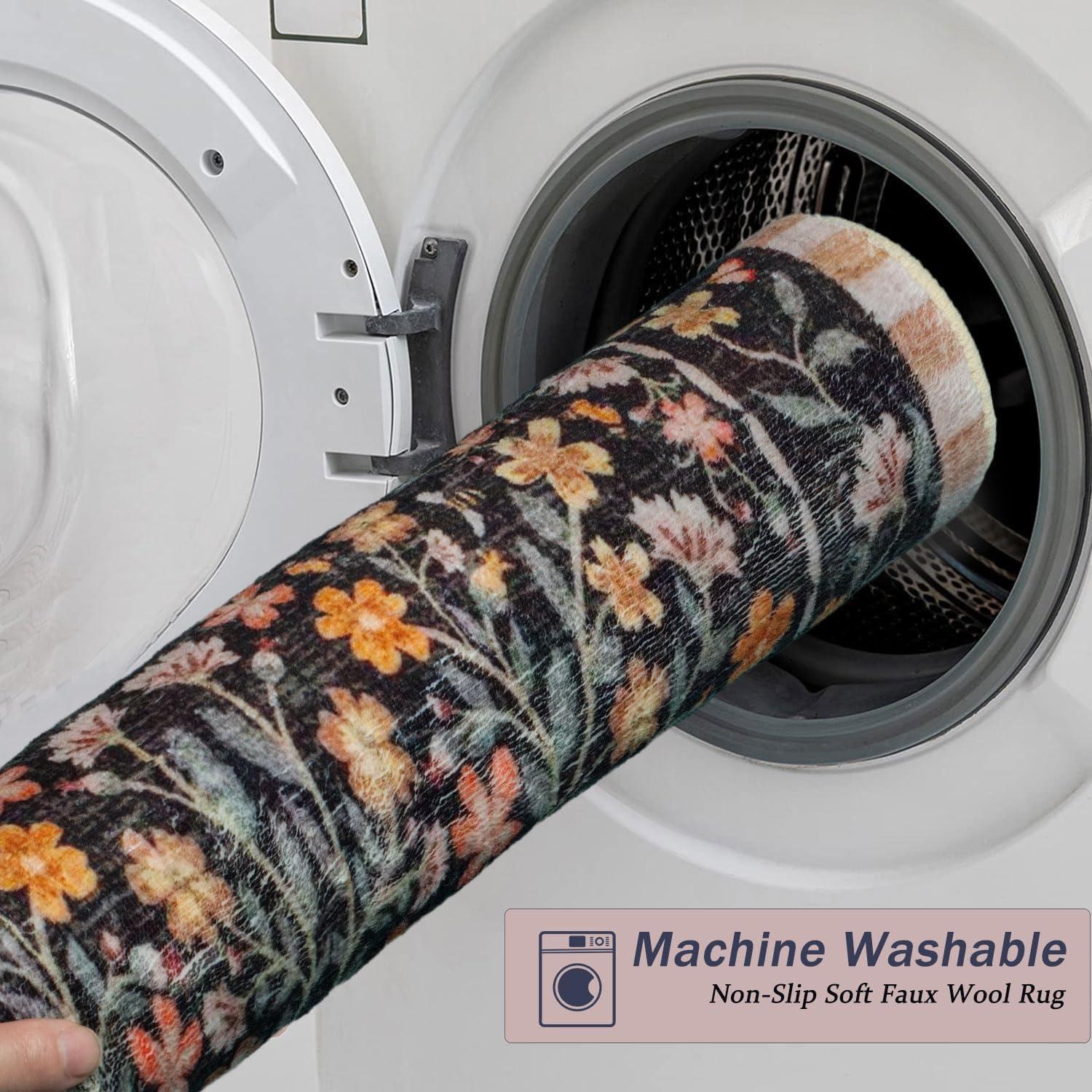 Alfombra de Baño Urtlmaji Negra Antideslizante 45x66 cm Boho Floral