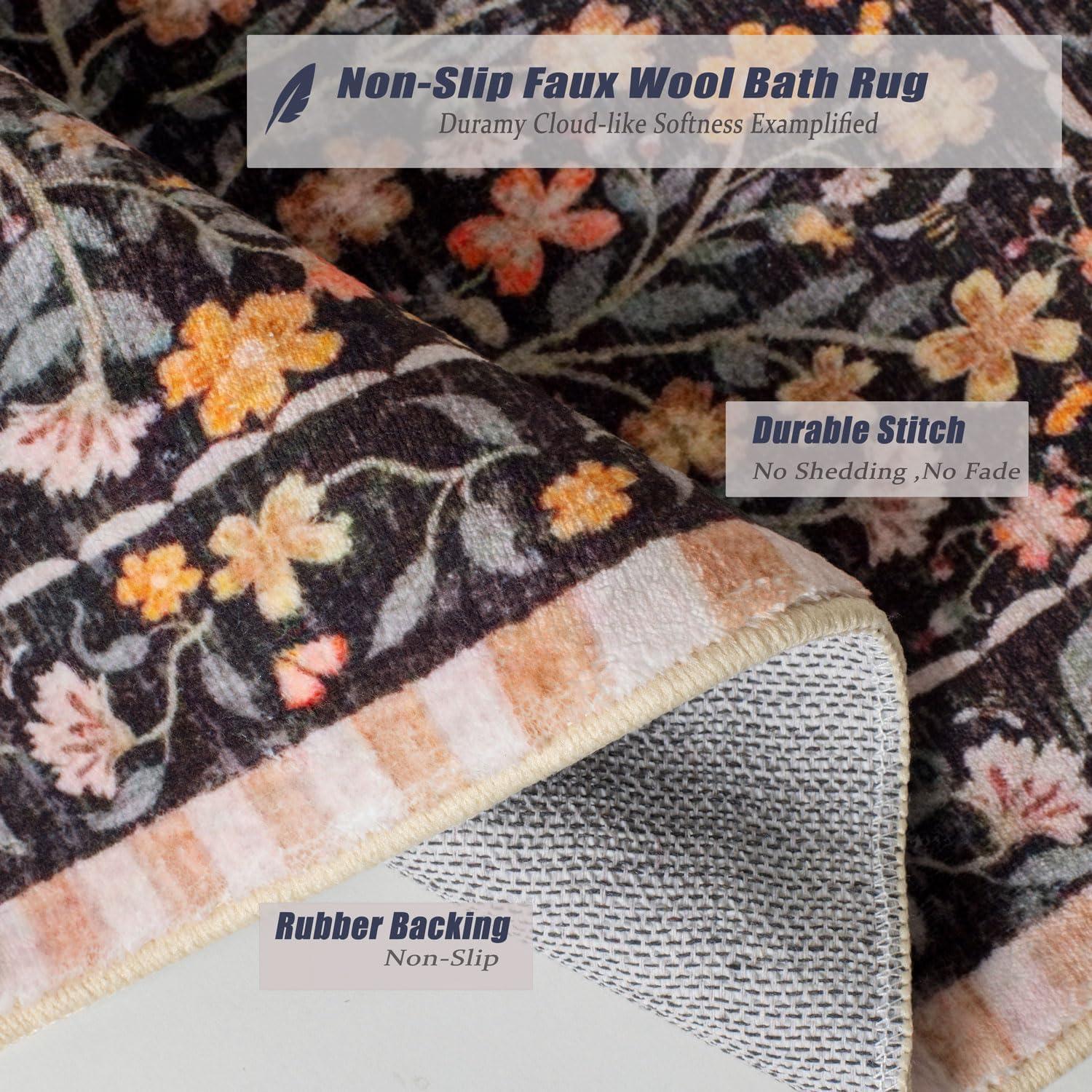 Alfombra de Baño Urtlmaji Negra Antideslizante 45x66 cm Boho Floral