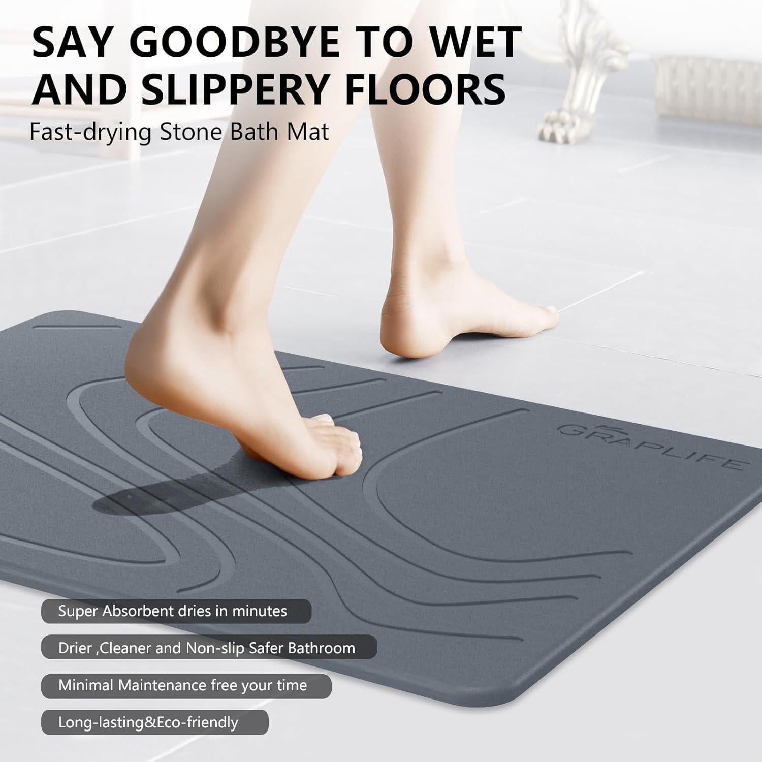 Alfombra de Baño Graplife de Diatomita 60x39 Gris Oscuro