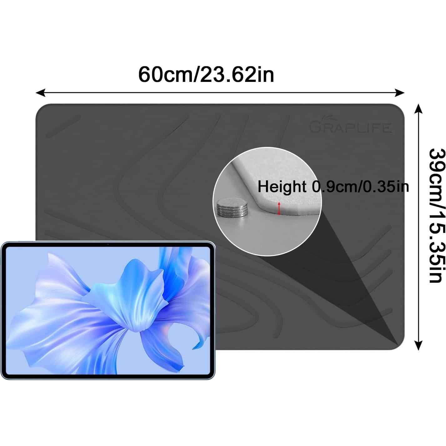 Alfombra de Baño Graplife de Diatomita 60x39 Gris Oscuro