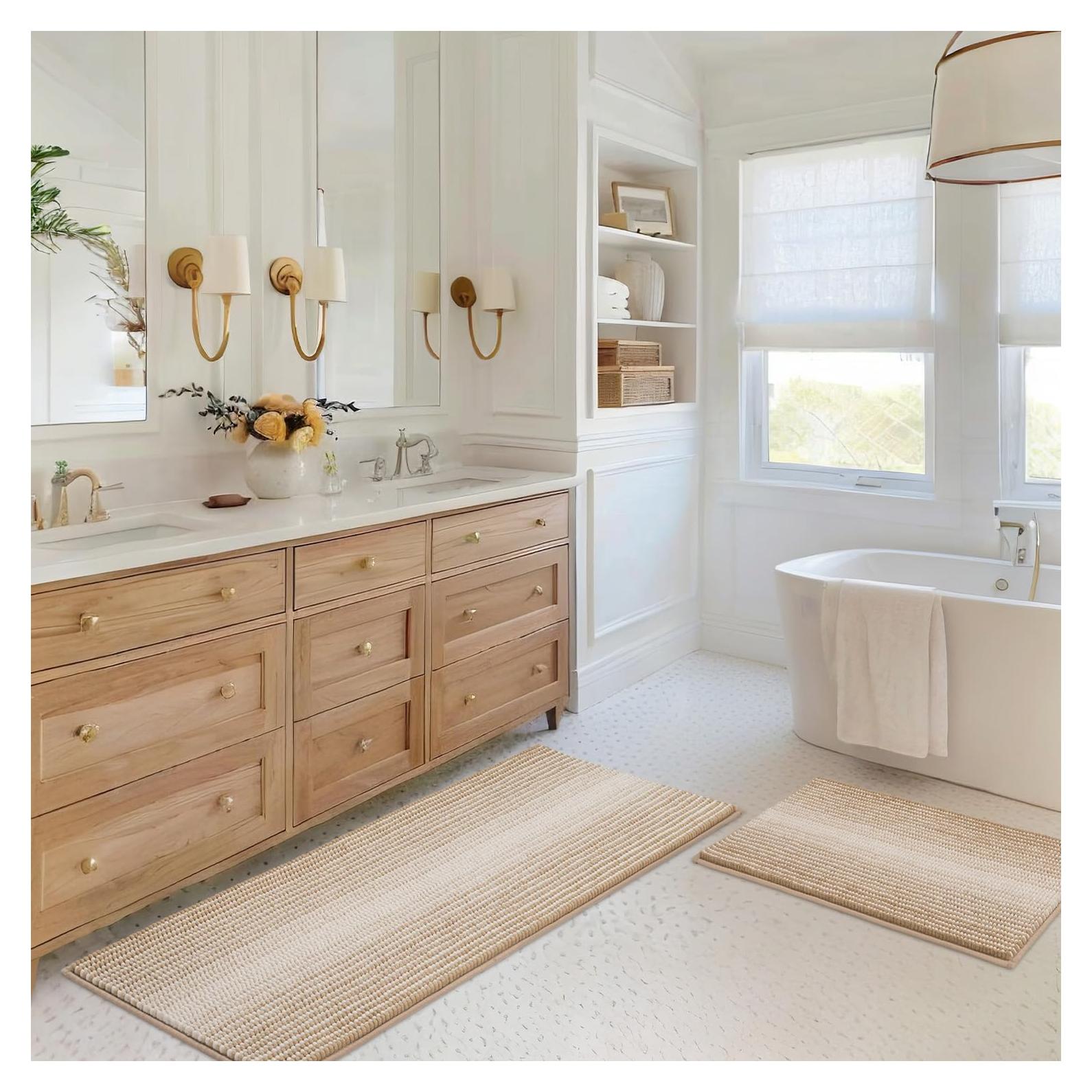 Alfombrillas de Baño BSICPRO Chenilla 2 Piezas Beige 50.8x119.4cm