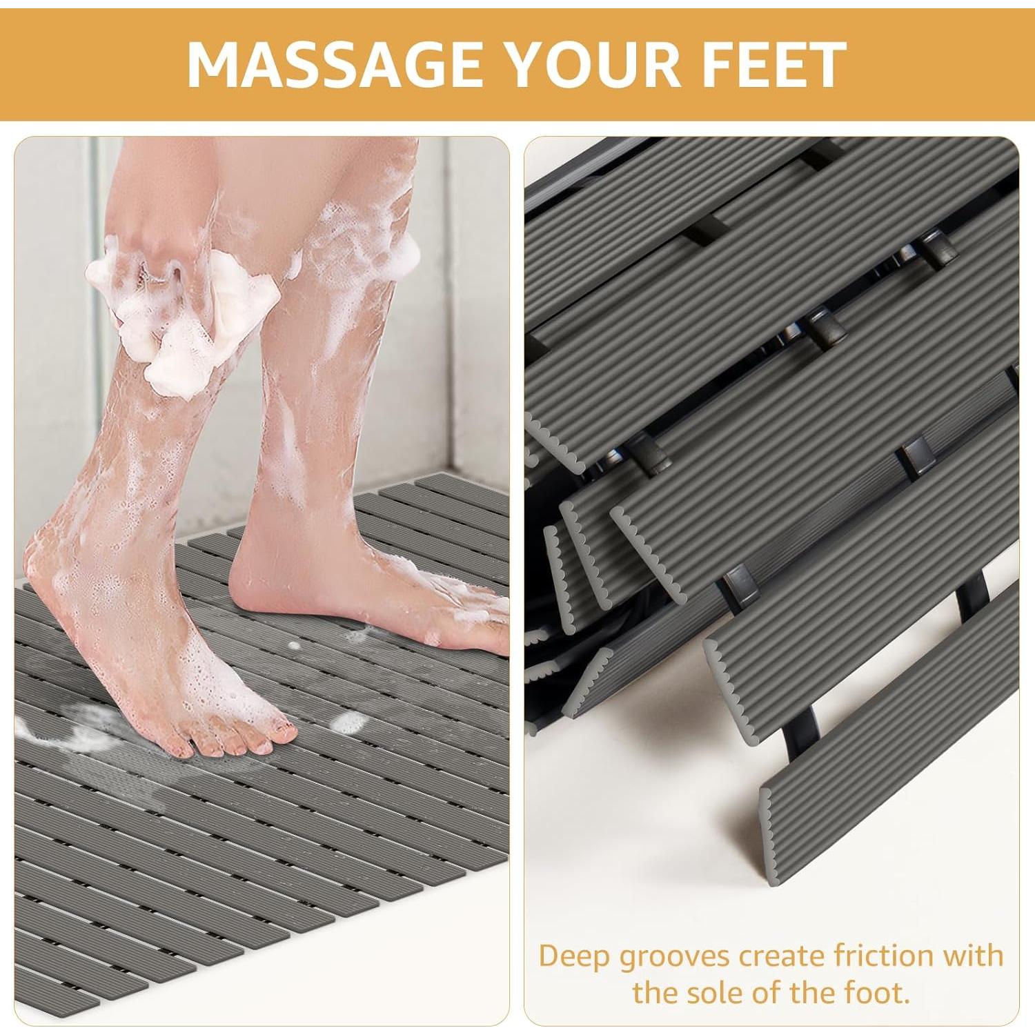 Alfombrilla de Ducha Antideslizante Yolife 90x60cm PVC Gris