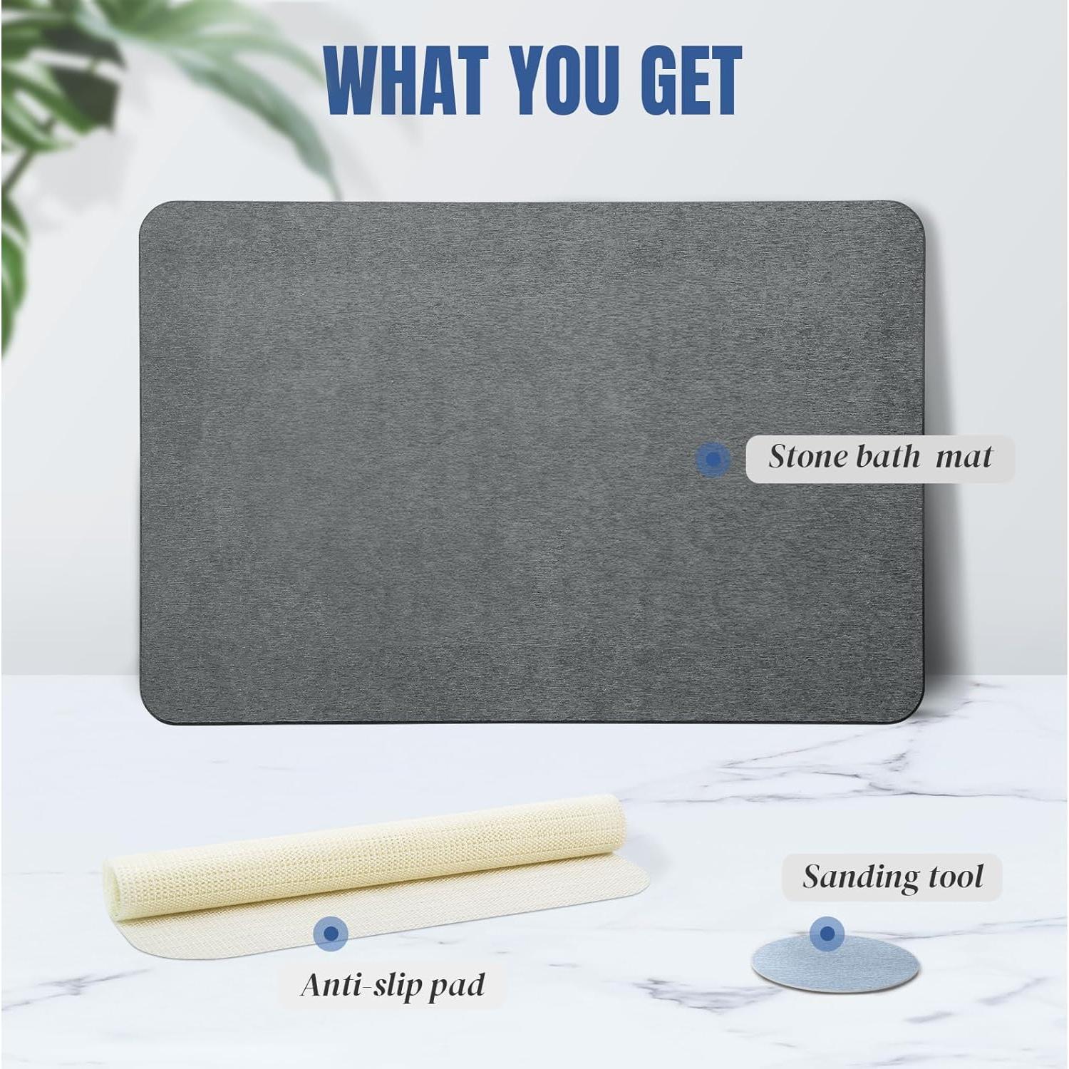 Alfombra de Baño Plentio Diatomita Antideslizante 60x39cm Gris